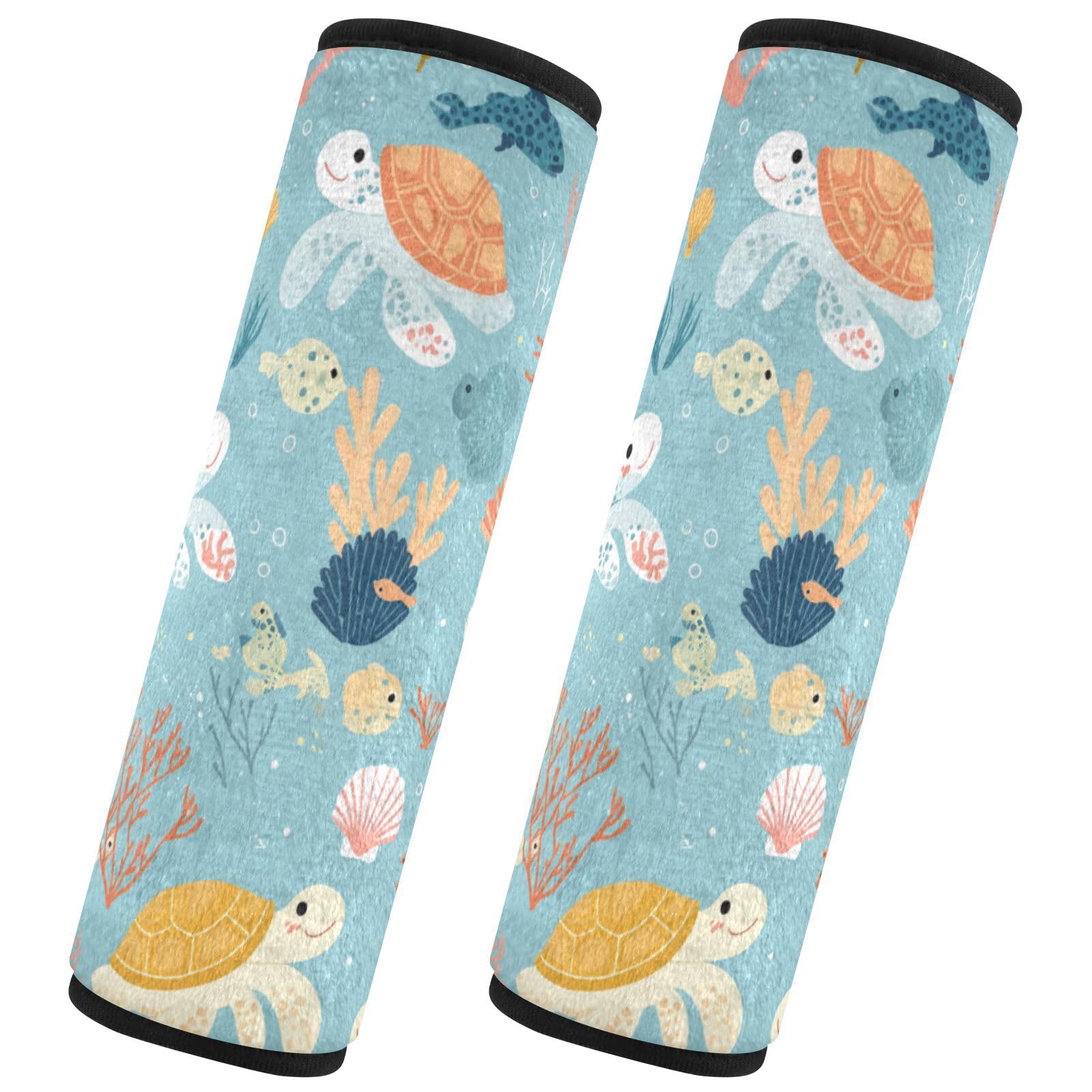 Seat Belt Covers 2 Pack Turtle Sea Car Seat Strap Covers Super Soft Plant Car Seat Neck Cover for Boys Girls Adults Babies M