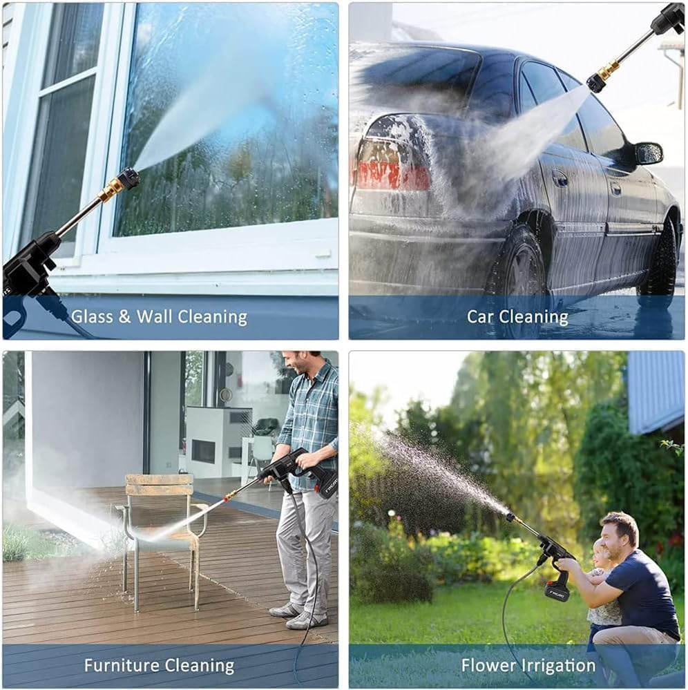 Image of Wireless High Pressure Car Washer & Car Cleaning 48V Rechargeable Electric Pressure Washer Gun Machine Tool for Top Flexible Pressure Washer Hose (Double Battery Gun) (S7)