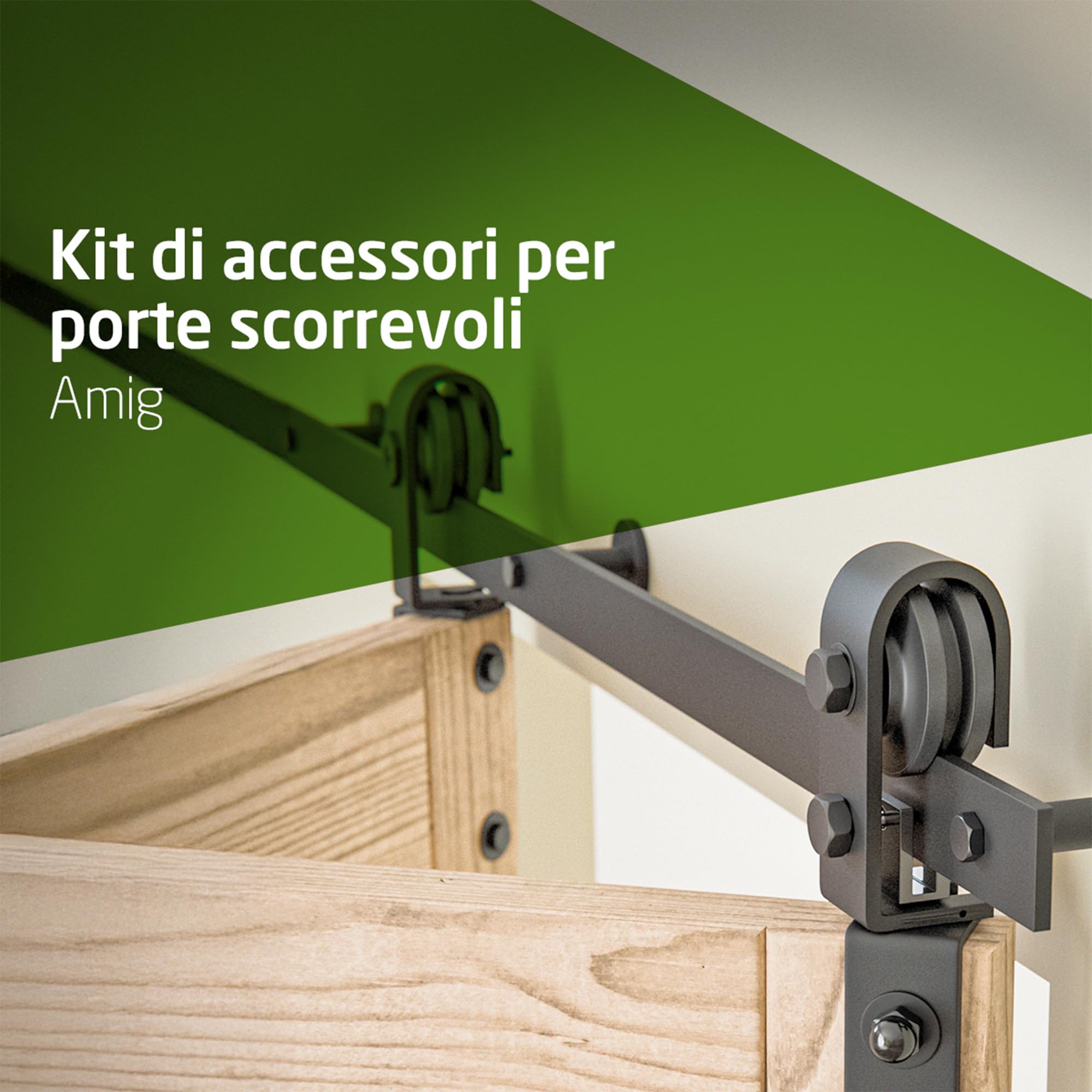 Amig - Kit porta scorrevole pieghevole - Guida 110 cm acciaio nero - Resistenza fino a 40 kg - Stabile e compatto - Scivolamento silenzioso e stabile - Mod. SD006