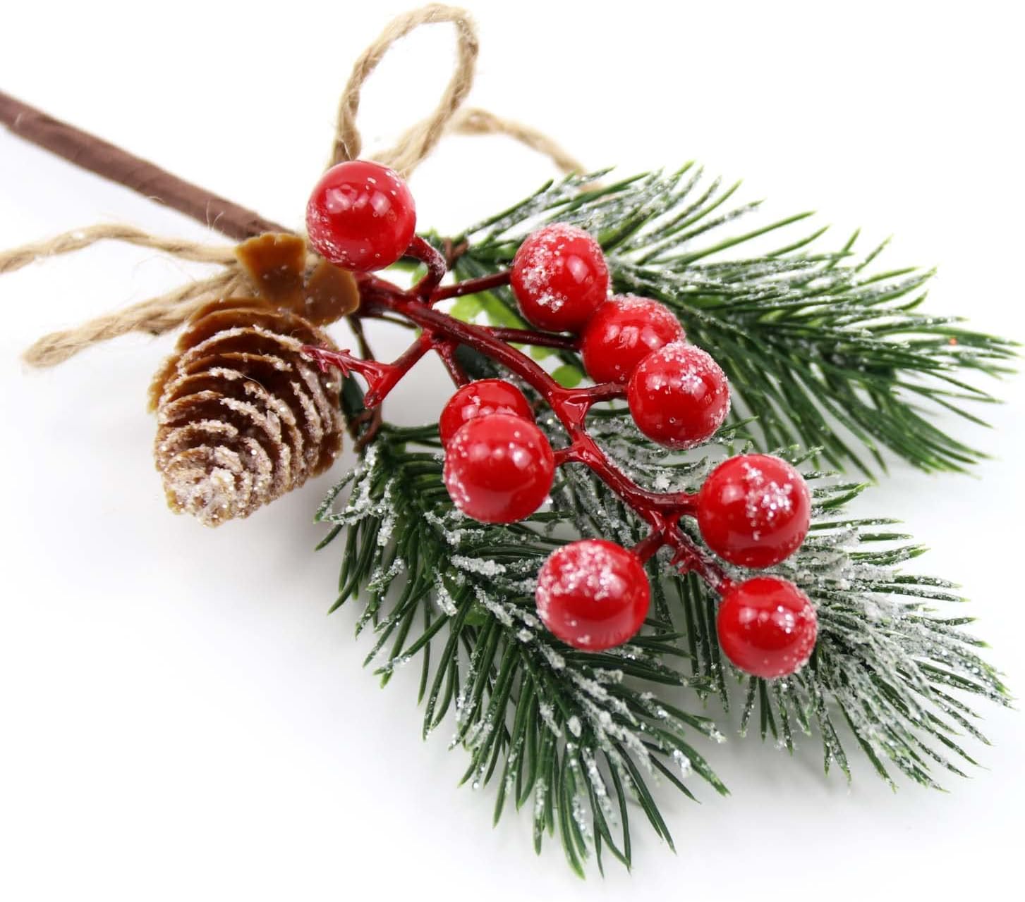 10 Pack Glitter Christmas Picks Red Berry Picks Stems