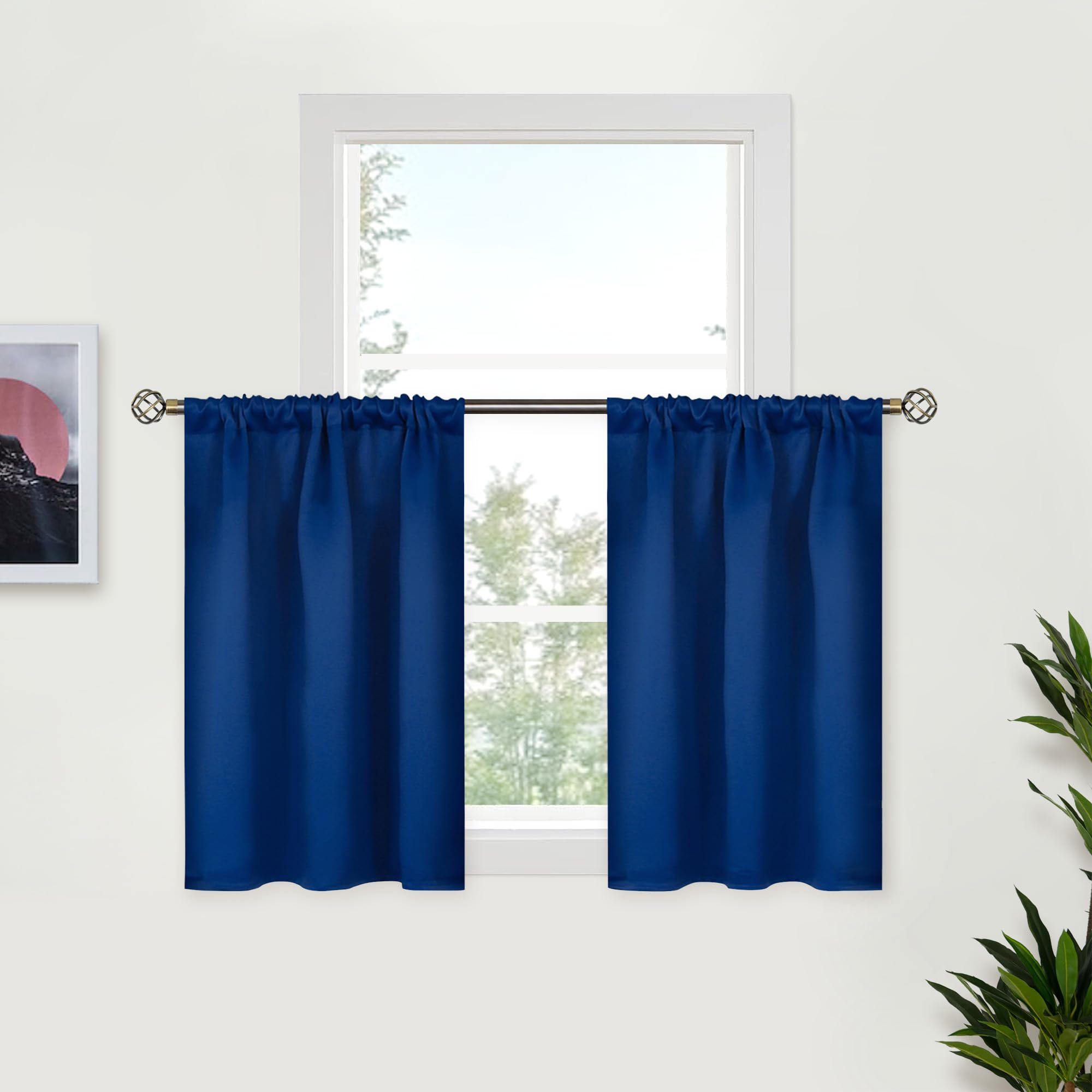 BGment Royal Blue Kitchen Window Curtains 36 Inch Length - Small Half Drapes with Rod Pocket Privacy Darkening for Cafe Bathroom Windows Over Sink, 2 Panels, 29 X 36 Inch โ image 1