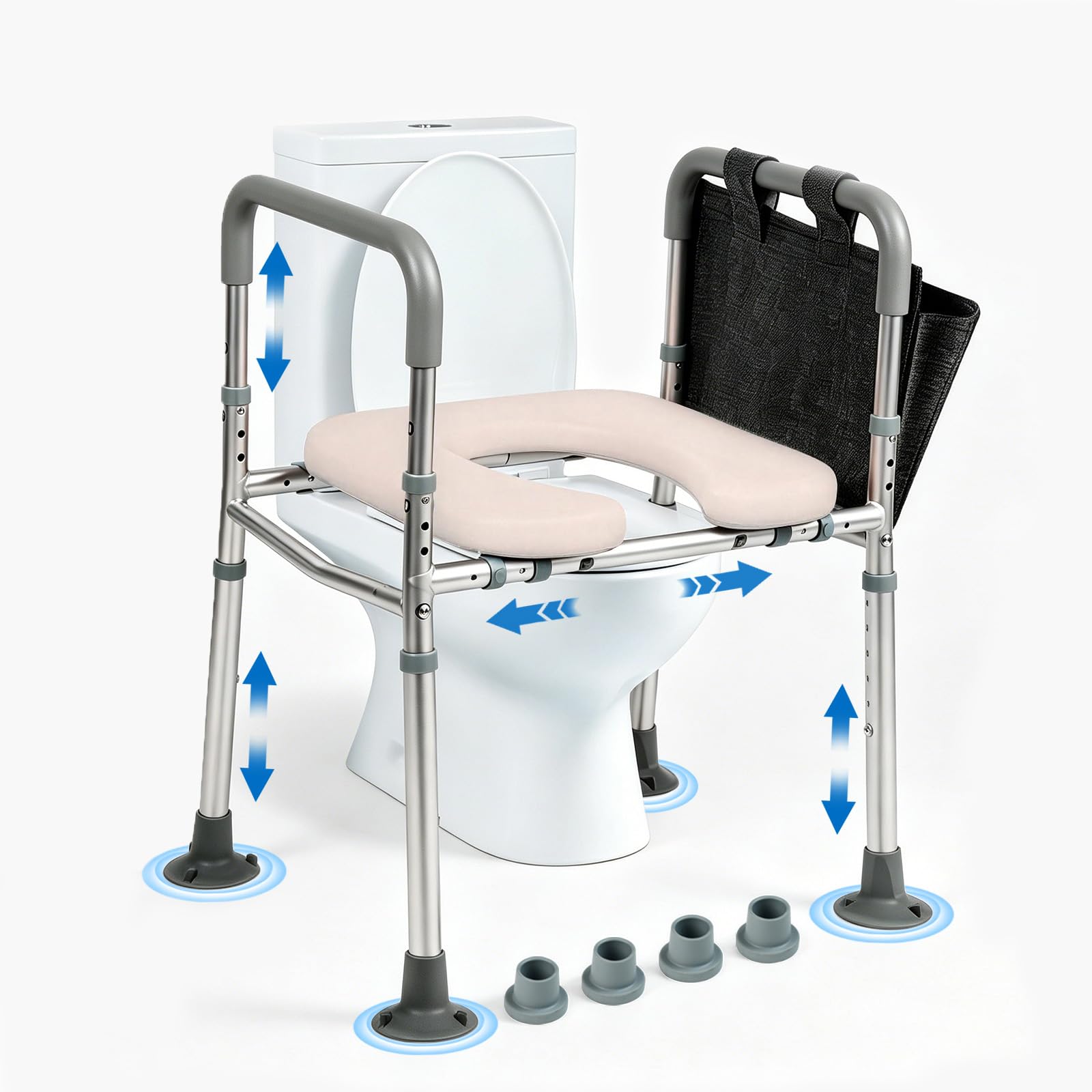 NJUN Elevador para Inodoro con Reposabrazos, Elevador WC Ajustable para Personas Mayores y Discapacitados, Asiento Elevado Acolchado con Patas Antideslizantes