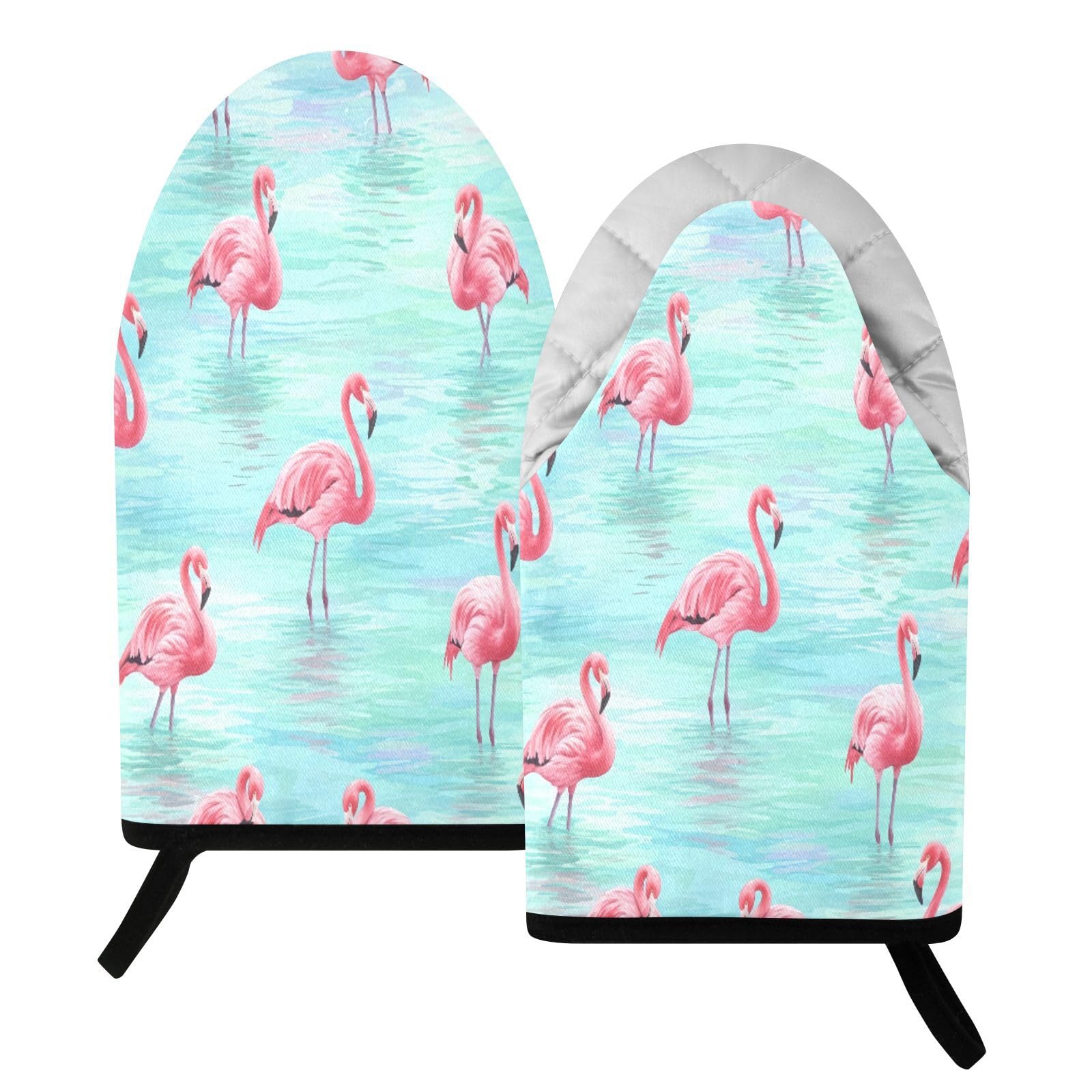 BURSTDDY Flamingo Oven Mitt,Heat Resistant Kitchen Mitts for Cooking