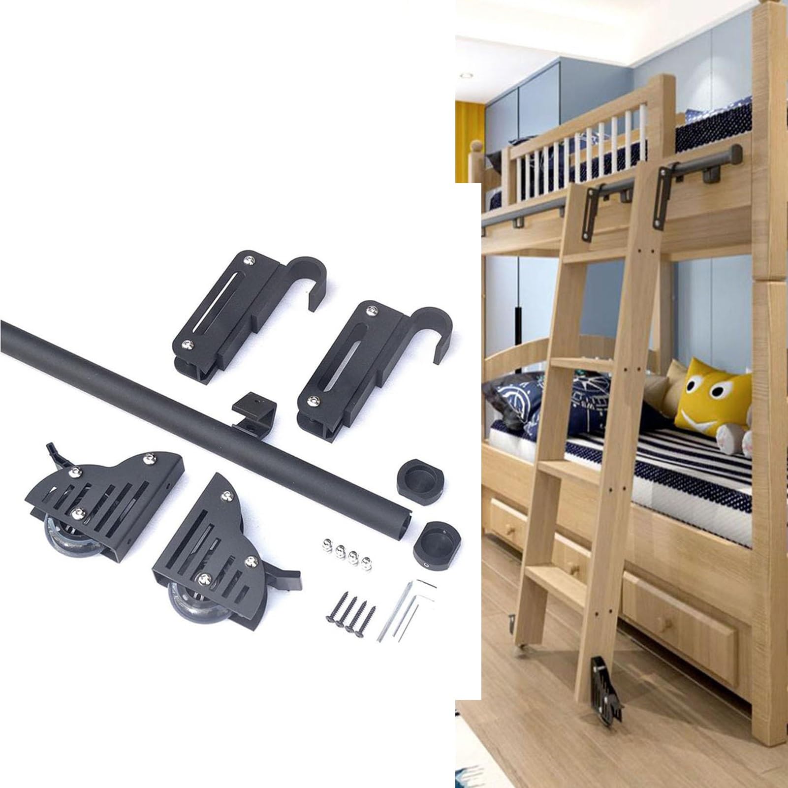 Kit de escalera deslizante para evitar caídas con ganchos de sujeción y ruedas de suelo