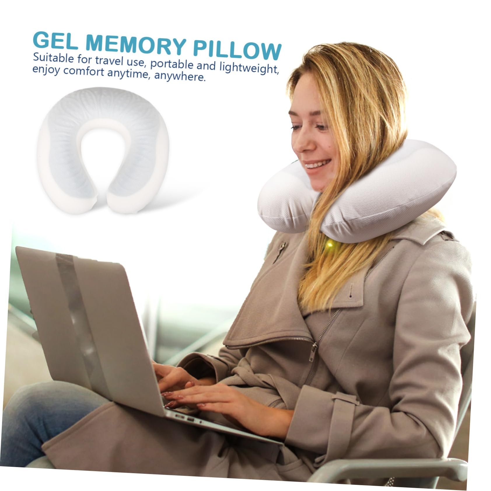 Cuscino Cervicale da Viaggio a U in Cotone e Gel, Bianco | Adulti, Design Compatto e Leggero, Supporto per Collo, Uso Casa e Ufficio