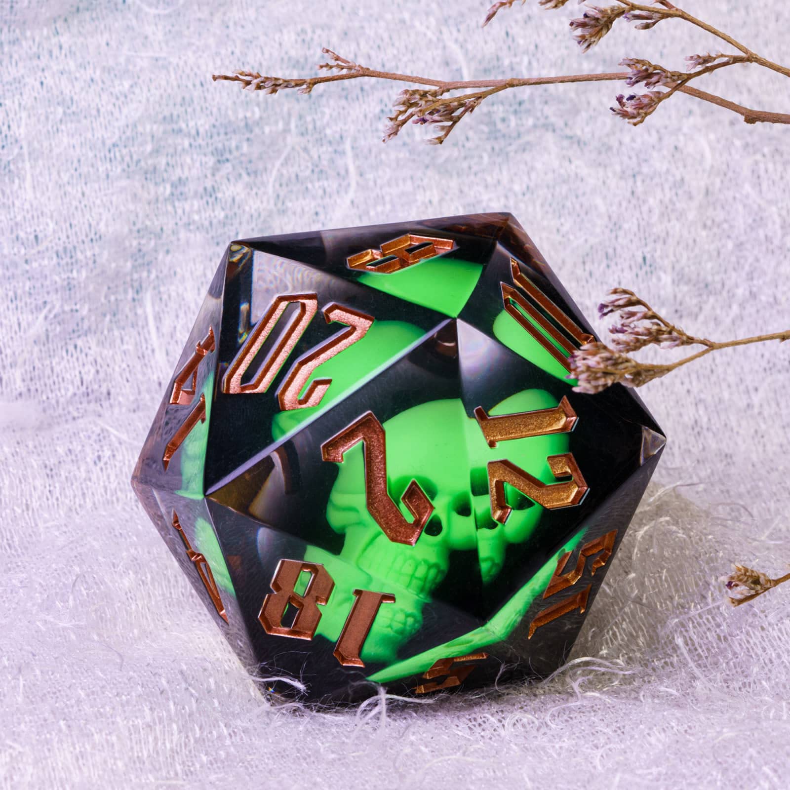 Cusdie D&D - Dadi grandi D20 da 55 mm, con bordi affilati, fatti a mano, DND giganti, D20, per giochi di ruolo da tavolo Dungeons and Dragons, (teschio verde)