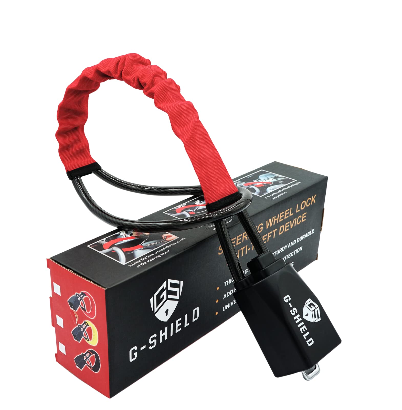 G-Shield Antitheft Car Steering Wheel to Seat Belt Lock Universal Fit Device Theft Prevention Security for Cars Vans Trucks (Red)