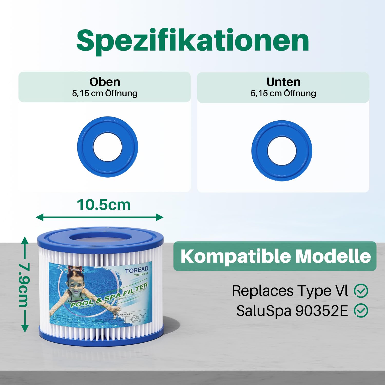 TOREAD Filter VI für Whirlpools (6er Set) | Kompatibel mit Bestway Lay-Z-Spa Miami, Vegas & Coleman SaluSpa | Ersatzkartusche 58323 / 90352E | Spa Zubehör für klares Wasser