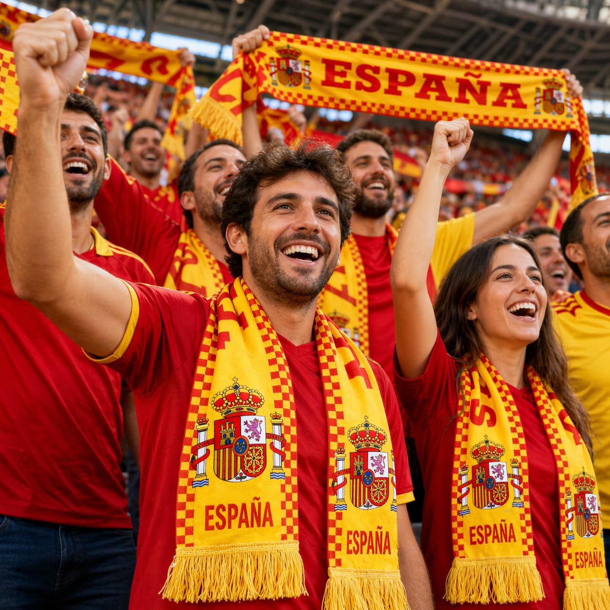 Bufanda España Fútbol 2 Unidades, Bufanda de Aficionado Roja y Amarilla de Poliéster, Diseño a Doble Cara para Torneo 2026, Estadio, Fan Zone y Eventos Deportivos