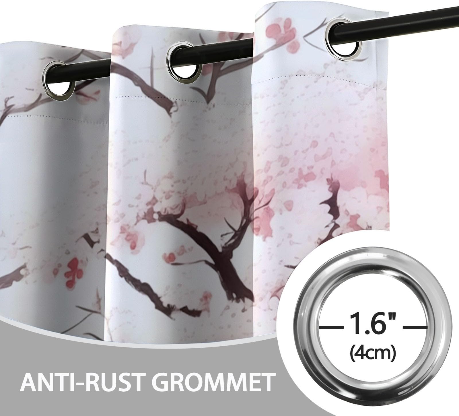 Tende Geisha giapponese Albero di ciliegio in fiore Tenda Oscurante 140L x 260A cm (2 Pannelli) Isolante Con Occhielli Per Camera Da Letto Tende Soggiorno Rosa