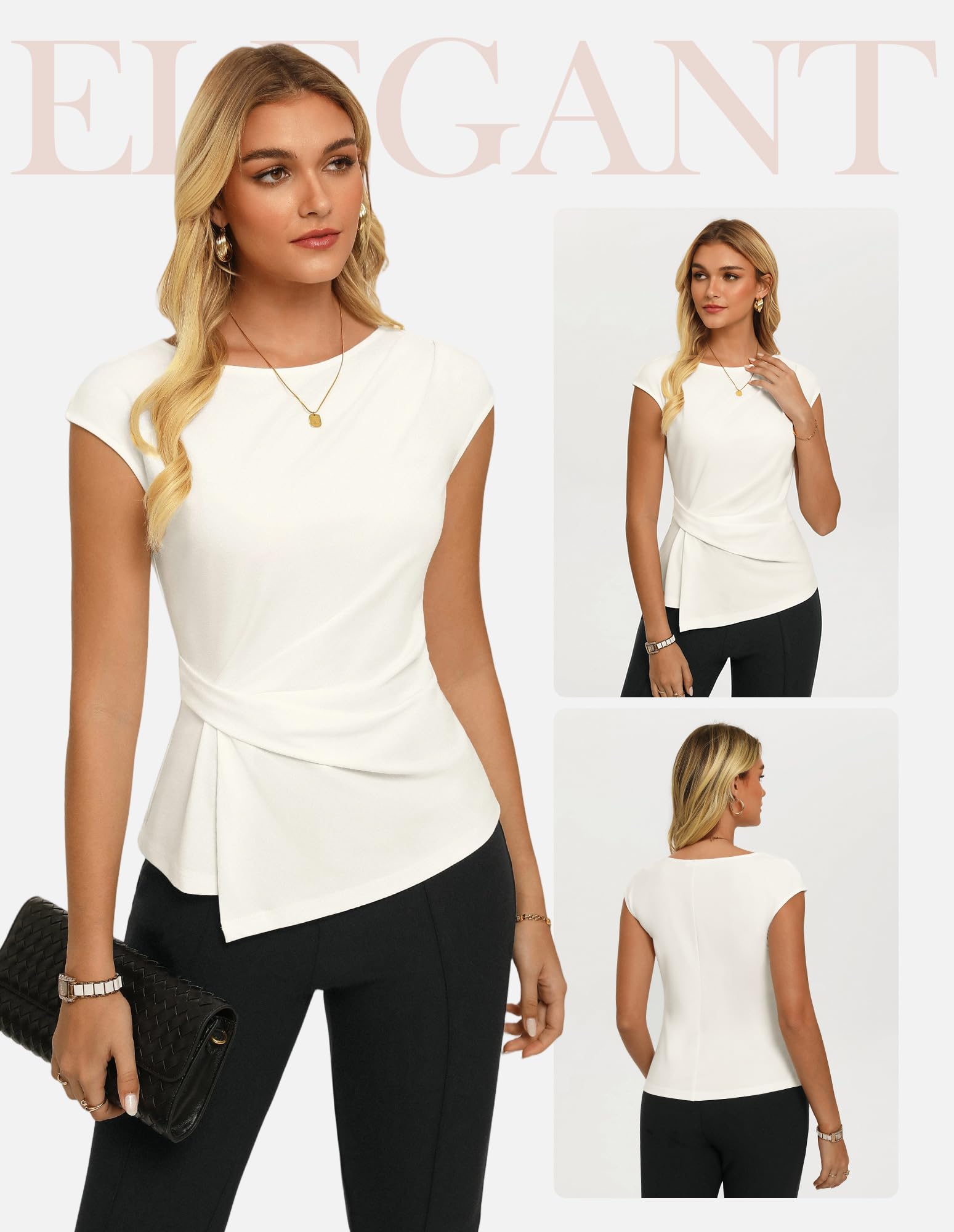 GRACE KARIN Tshirt Damen Sommer Elegante Flügelärmeln Business Bluse Slim Fit Shirt Wickelbluse Oberteile