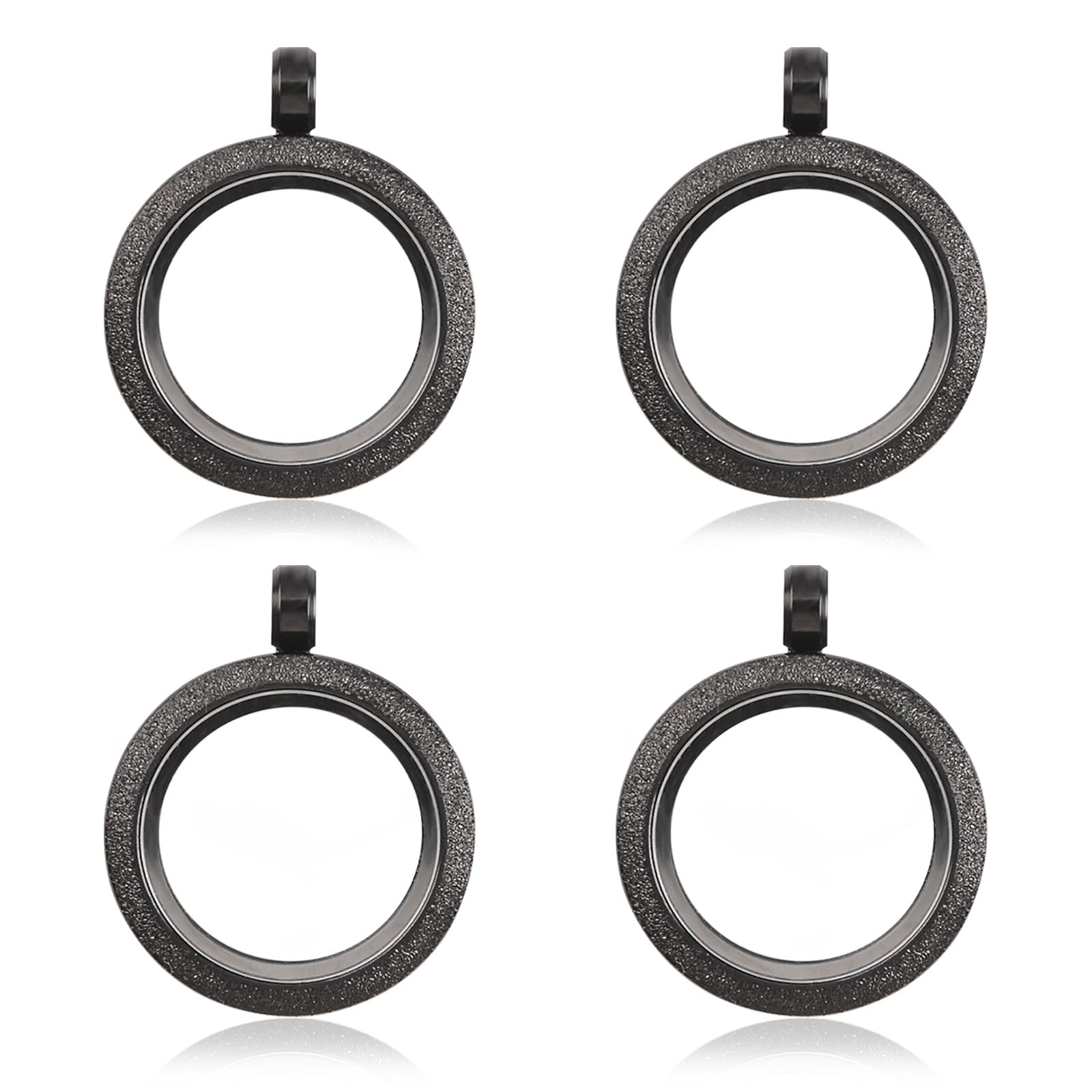 Wandic 4Pcs-Gun Black Matte Photo Charms, Set Of 4 Gun Black Stainless Steel Round Memory Locket Pendant Bridal Wedding Bouquet Charms For Photo Or Wedding, 25Mm