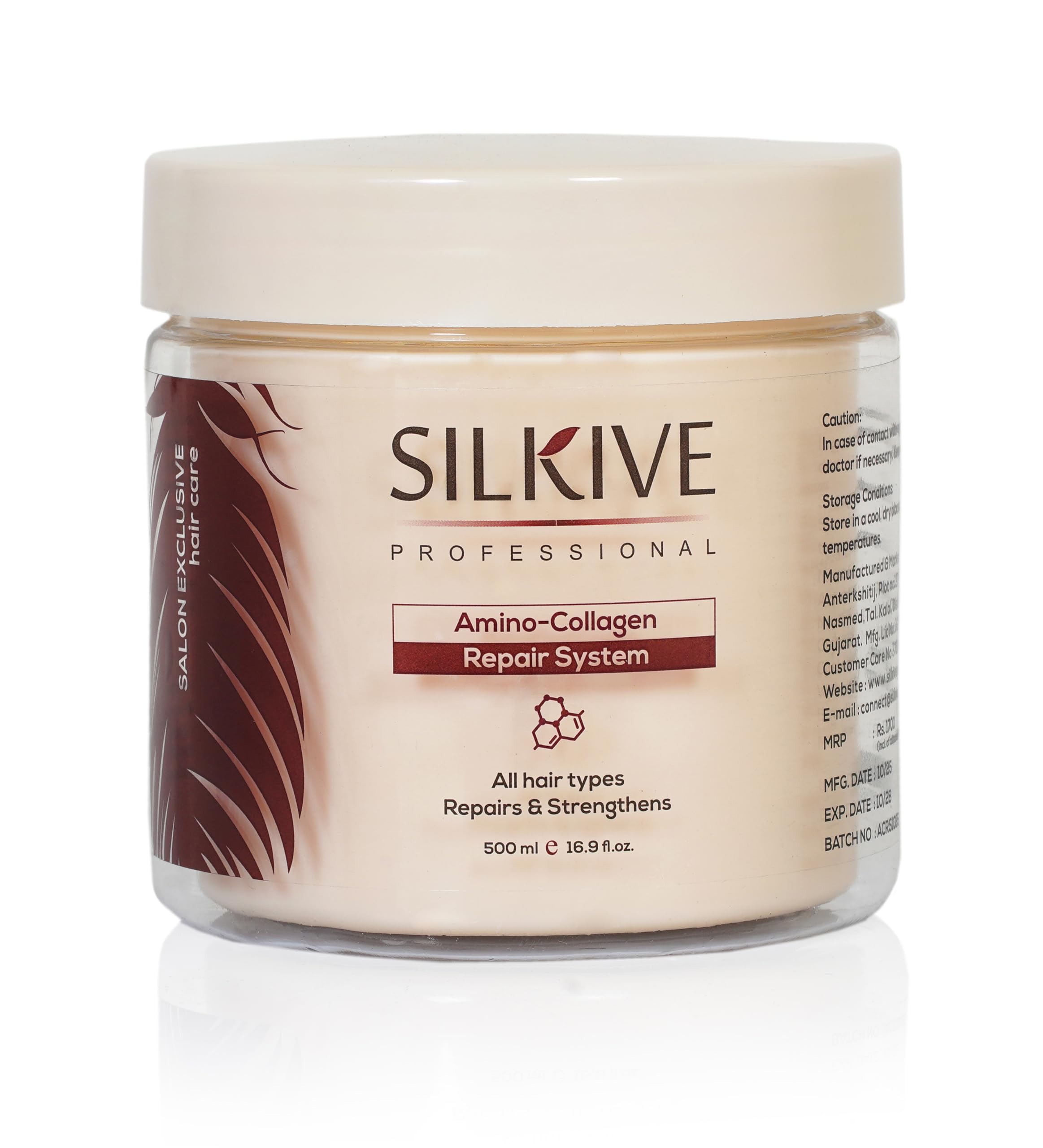 Professional Amino-Collagen Repair System | Hydrolyzed Collagen Hair Mask for Dry & Damaged Hair | Repairs, Strengthens & Reduces Frizz | 500ml (16.9 fl. oz)-image-1