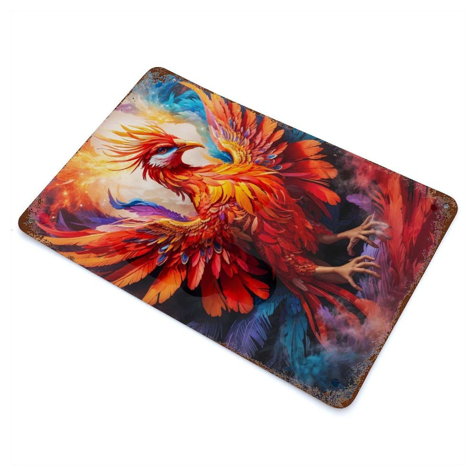 Garage Style Colorful Phoenix Distressed Metal Wall Sign 11.8"x7.9", Vintage Wall Decor for Bar And Workshop