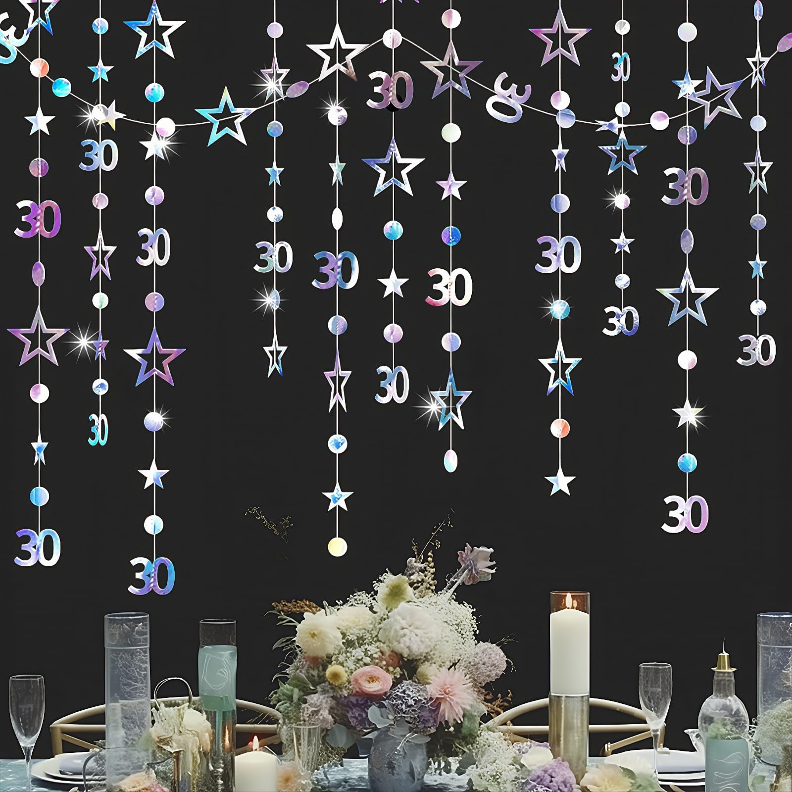 Zhiaek 12m 30th Birthday Decorations Iridescent 30th Birthday Banner