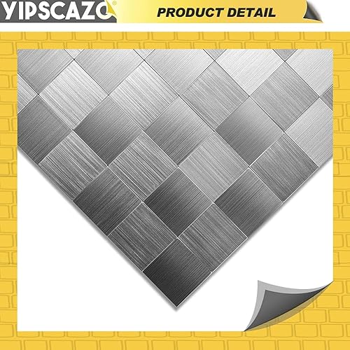 Miniatura 3 de Yipscazo Azulejos de mosaico para salpicaduras de acero inoxidable, 10 hojas de azulejos de metal para cocina, cocina, cocina, baño, lavandería en