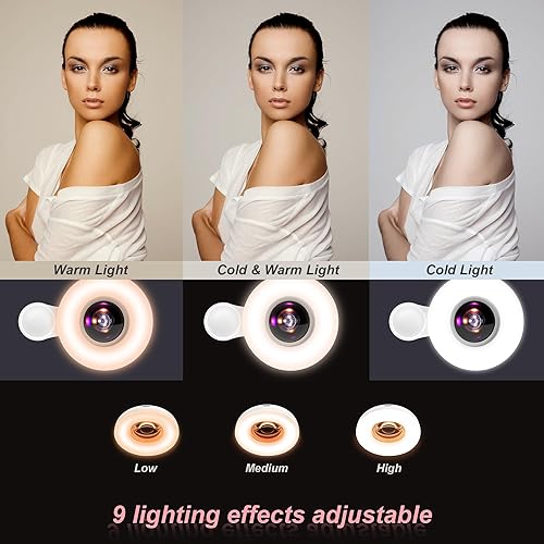 Miniatura 4 de Lente macro para iPhone y Android con mini anillo de clip, atenuación recargable portátil, para fotografía de teléfono inteligente, grabación de