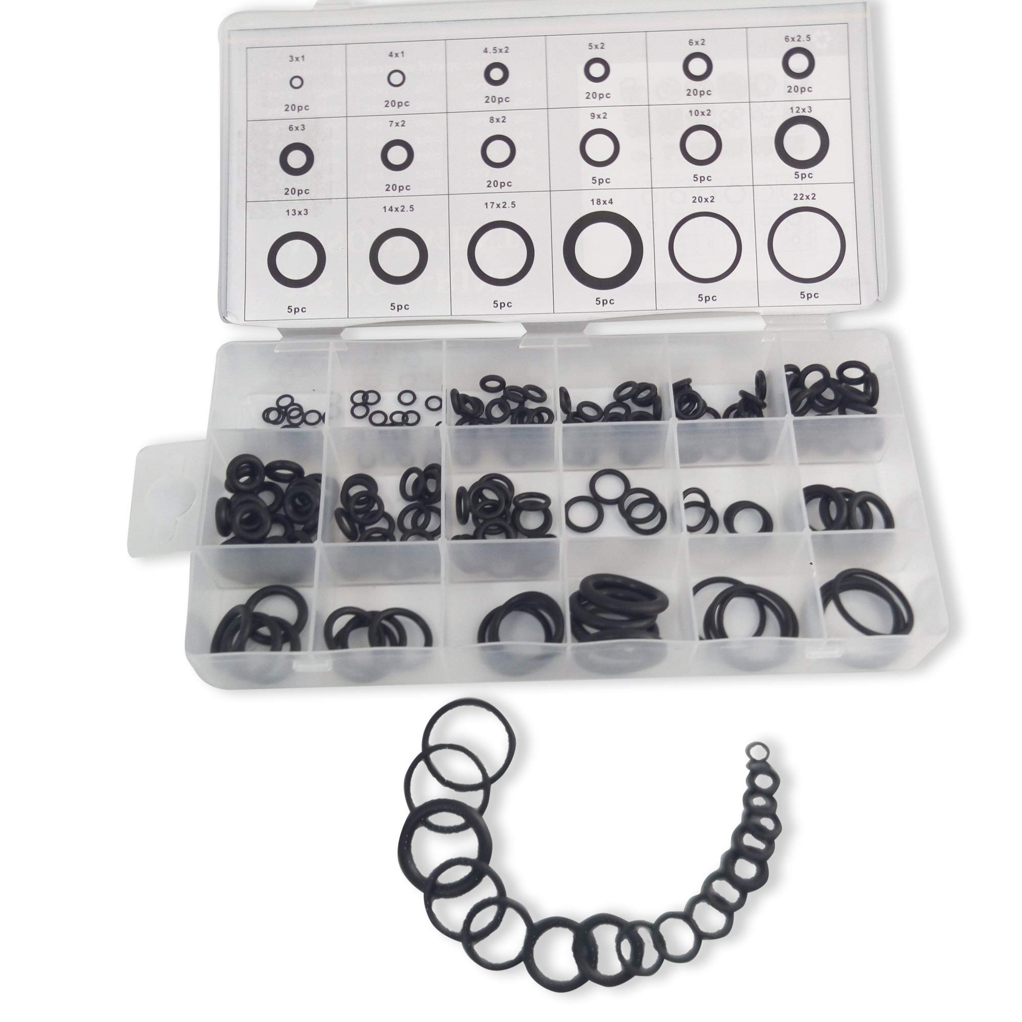 AC1900 O-Ringe 225pcs / 18 Größen PCP Paintball Druckluftgewehr Schwarz Gummi Dichtungsdichtungen mit Plastikbox ACECARE