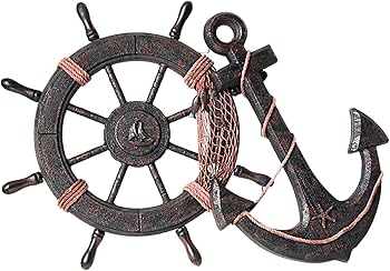 Amazon.co.jp: heizi 船 舵 インテリア 舵輪 錨 置物 海 海賊