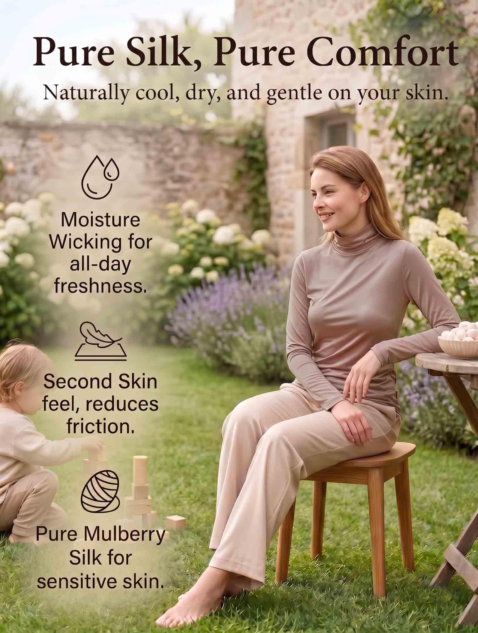 Damen 100% Mulberry Silk Turtleneck Tops T-Shirt (1er Pack)