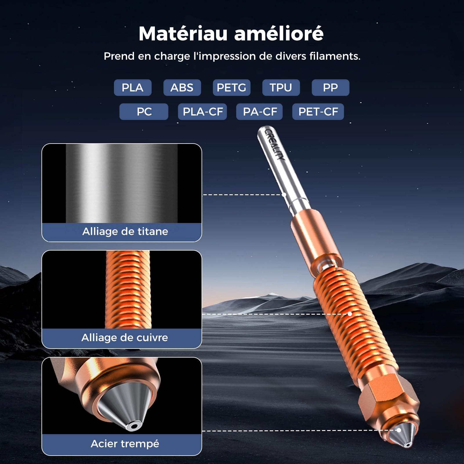 Creality Kit de mise à niveau officiel Hotend K1 Max/K1/K1 SE/K1C avec bloc de chauffage en céramique, raccord avec boucle, kit officiel de buses Unicorn Quick-Swap pour hotend d’imprimante 3D de la