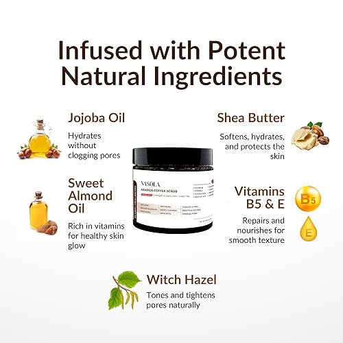 Miniatura 4 de Arabica Coffee - Exfoliante corporal con colágeno, té verde y células madre, exfoliante corporal y limpiador facial, exfoliante de café para