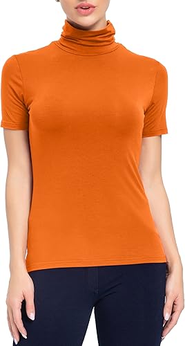 AUHEGN Camiseta deportiva ligera de manga corta con cuello alto falso para mujer (S-XXL)