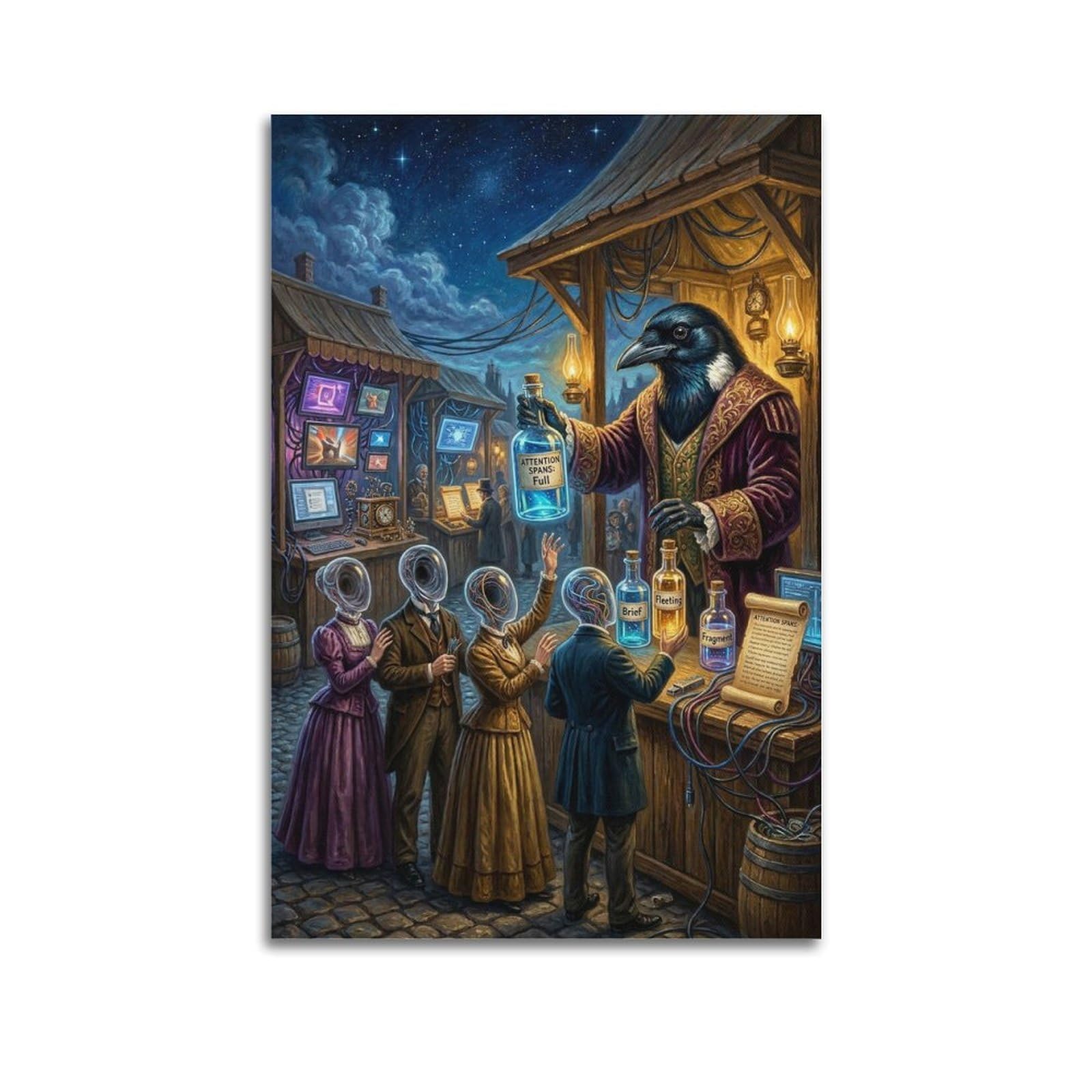 XKUGA Surreal Vintage Animal Poster Crow Attention Economy Satire Modern Decorative Canvas Prints - Ideal Wall Art for Family, Man Cave, Game Room, Boys & Girls Bedroom 20x30inch(50x75cm)