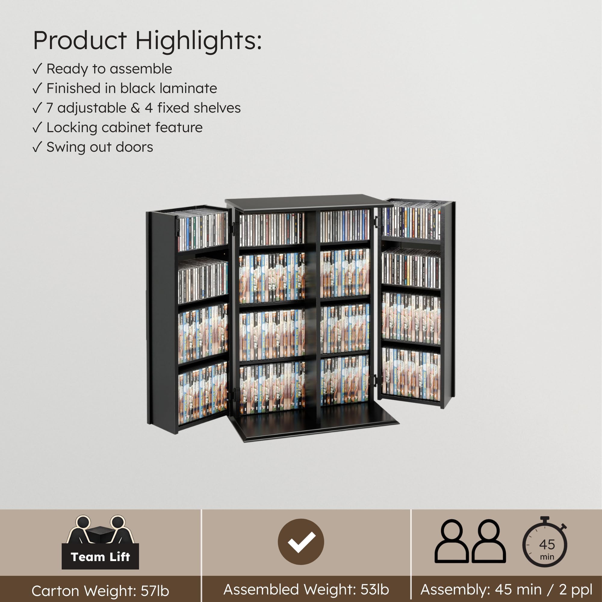 Prepac Espresso Media Cabinet with Adjustable Storage Shelves