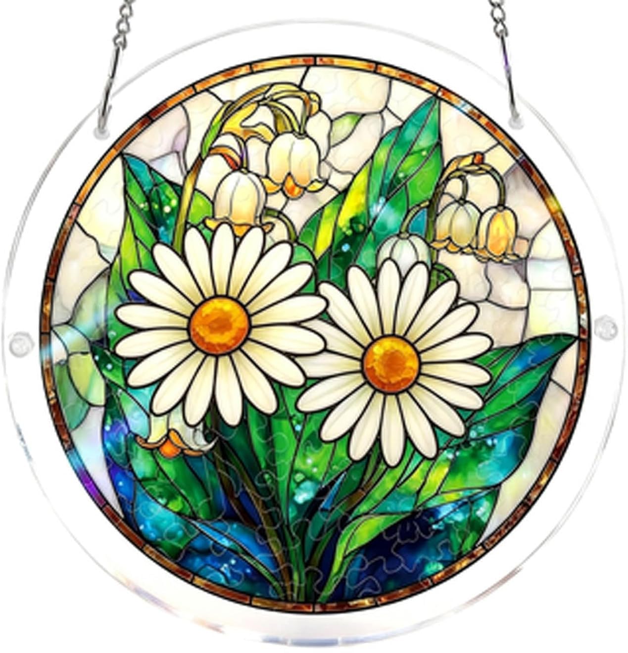 Daisy Acrylic Jigsaw Puzzles Suncatcher, 8.9 Inch Window Hanging Suncatcher Acrylic Puzzle, DIY Home Decor Art Gift