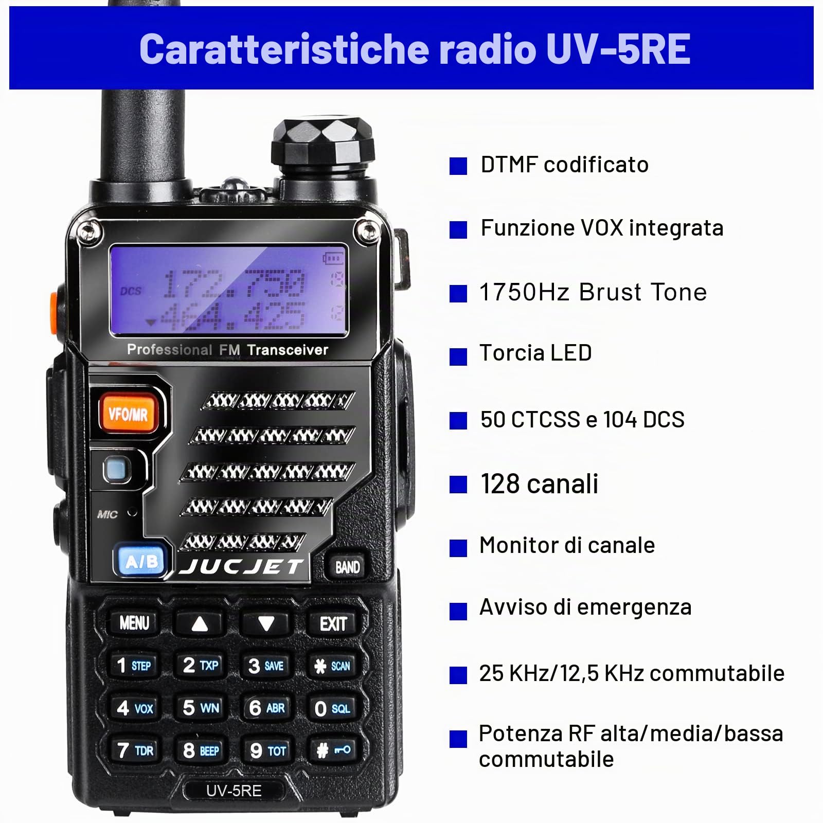 5RE M ricetrasmittenti radioamatoriali portatili, serie 5RE aggiornata, pannello frontale stile metallo, 128 canali, One-Key Frequency Match, compatibile con impostazioni UV-5R e 5RE, confezione da 2
