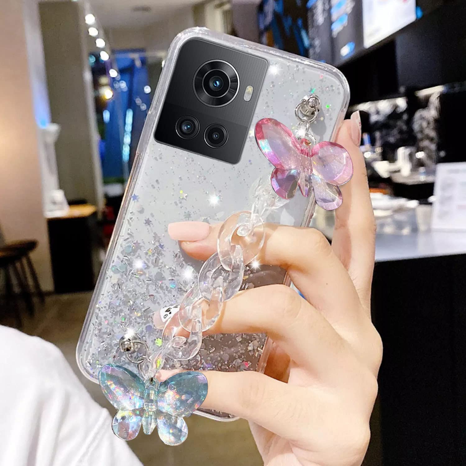 KC Back Cover for Oneplus 10R 5G, Non Moving Dry Fixed Glitter Luxury Shiny Butterfly Wrist Bracelet Chain Holder Soft Silicone Case (Transparent) (B0B76V77YH) Amazon Price History, Amazon Price Tracker
