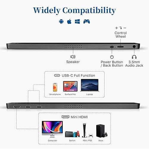 Miniatura 3 de KYY Monitor portátil de 15.6 pulgadas, 1080P FHD USB-C, monitores para laptop con cubierta inteligente y altavoz doble, pantalla de computadora
