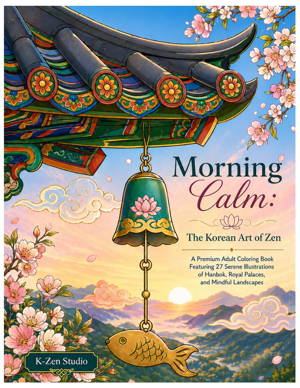 Morning Calm: The Korean Art of Zen: A Premium Adult Coloring Book Featuring 27 Serene Illustrations of Hanbok, Royal Palaces, and Mindful Landscapes