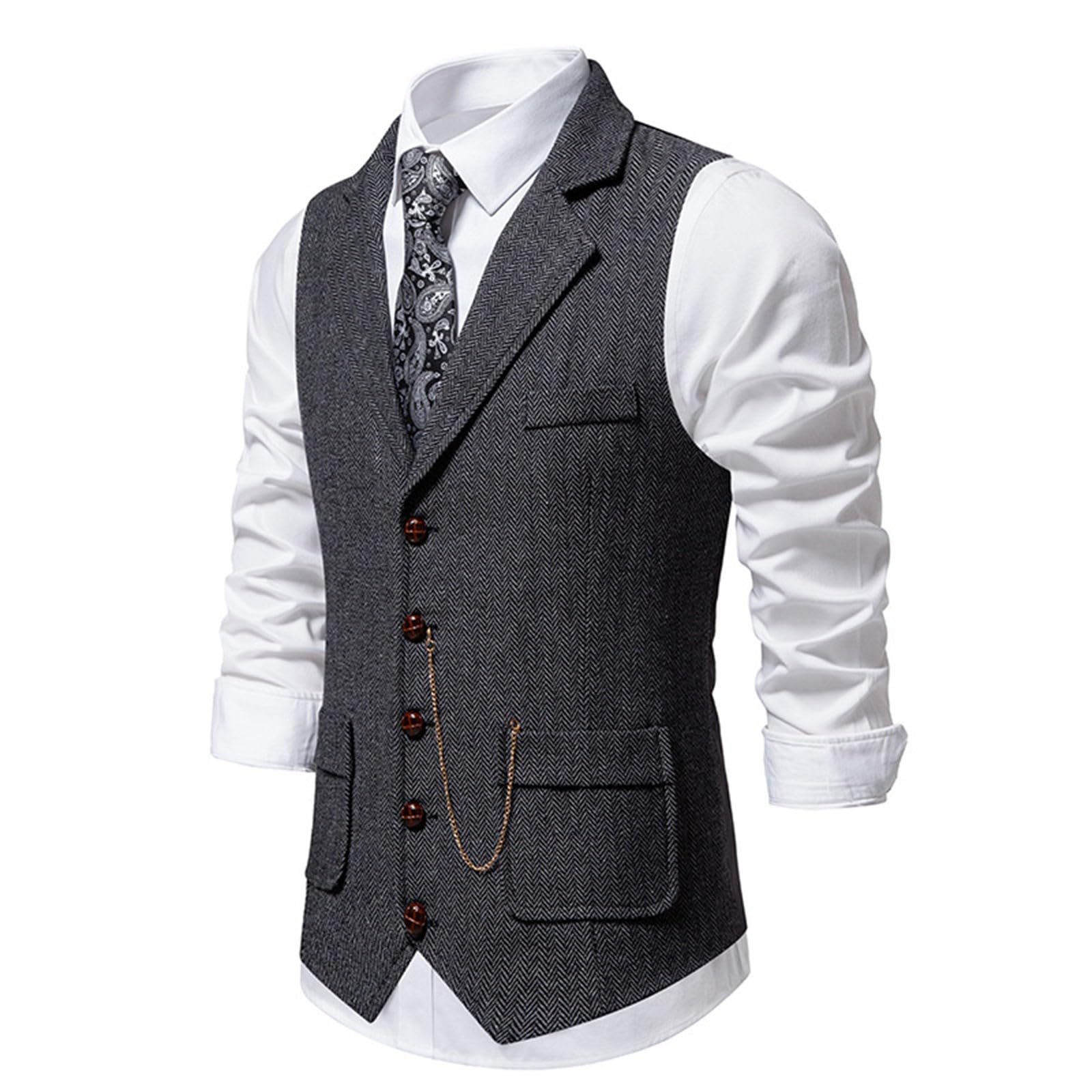 Gilet da uomo per lavoro, casual, da uomo, elegante, scollo a V, per occasioni con tasche sul petto, gilet da uomo con bottoni, tinta unita, per il tempo libero, il lavoro, le feste