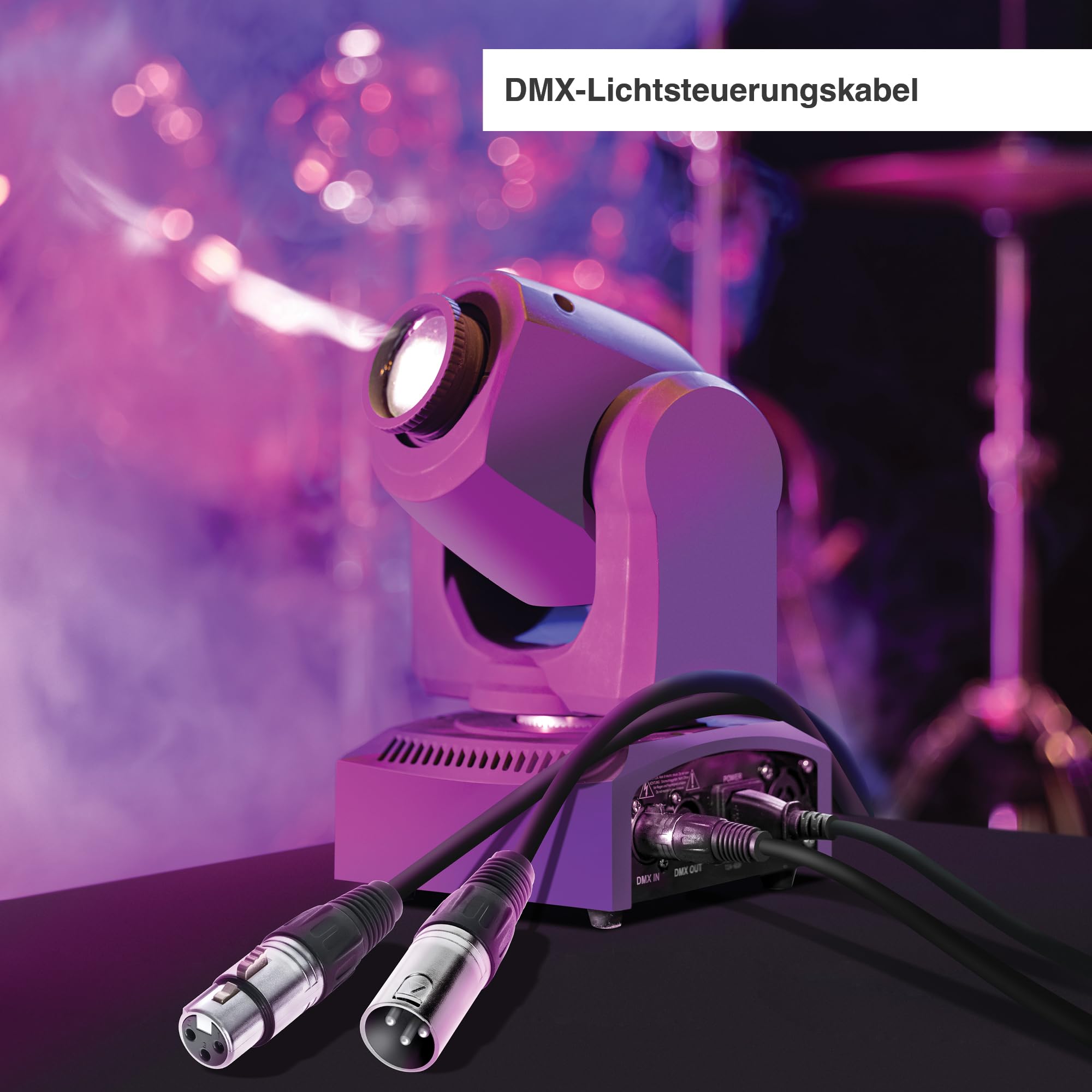 BEMERO DMX Kabel 12m inkl. Klettkabelbinder, 3-Pin XLRf auf XLRm, 110 Ohm, schwarz