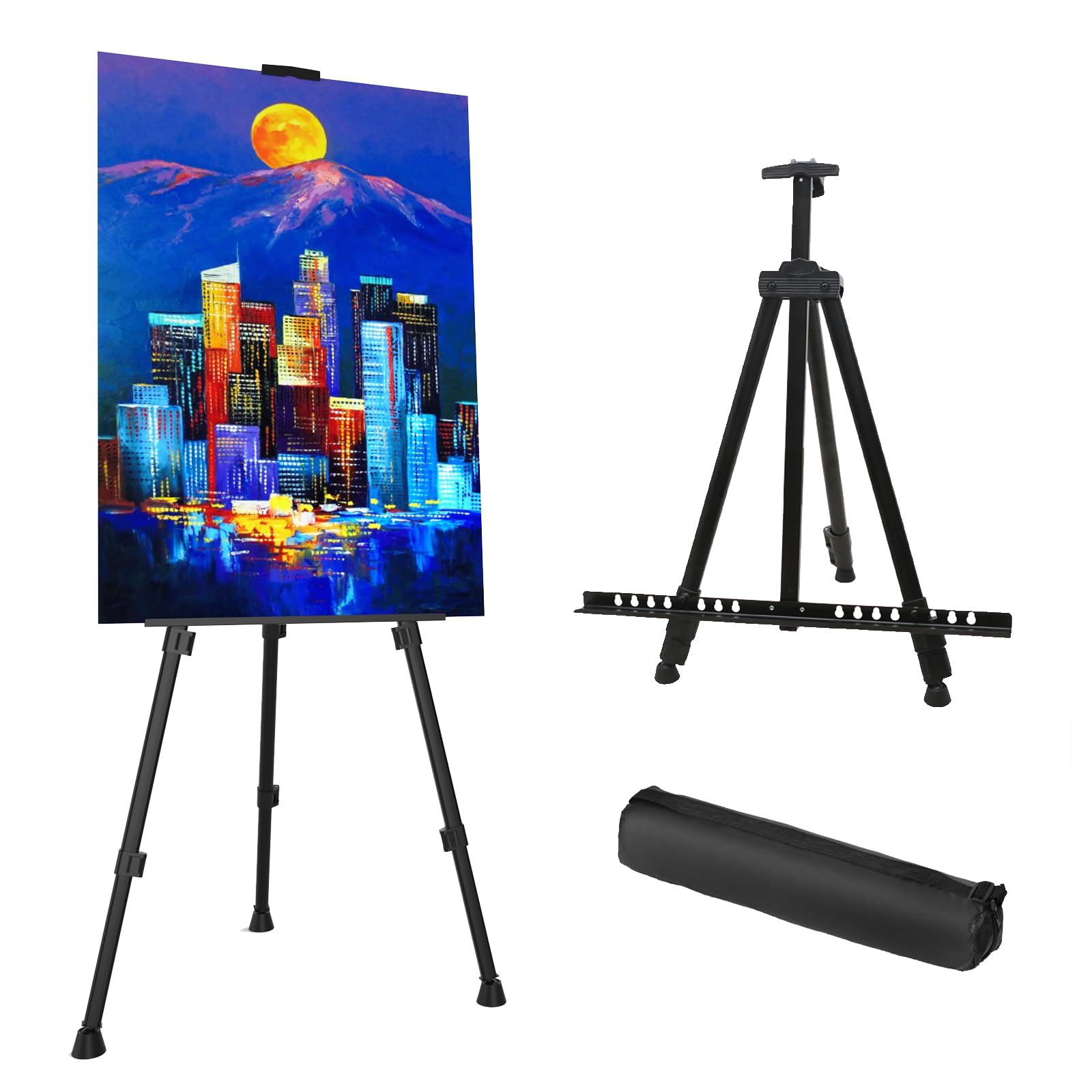 Stand for Painting, Art Easel for Sign Black Aluminum Metal Tripod Stand - Adjustable Height 17 to 66" with Portable Bag for Canvas Painting for Table-Top/Floor, Drawing, Display, Poster, Can