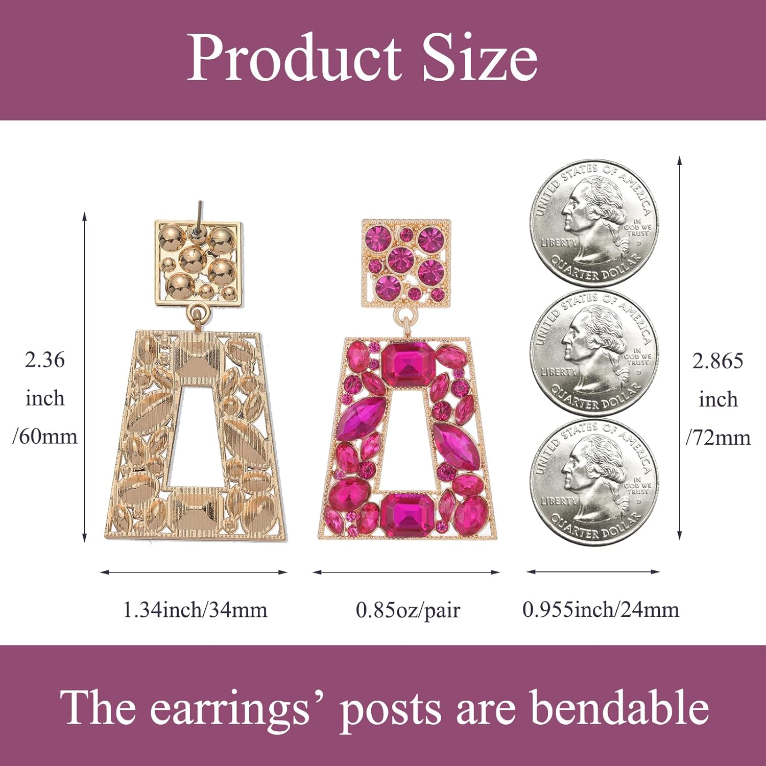 Rhinestone Rectangle Statement Earrings Colorful Crystal Geometric Drop Dangle Earrings for Women Prom Party - Image 5