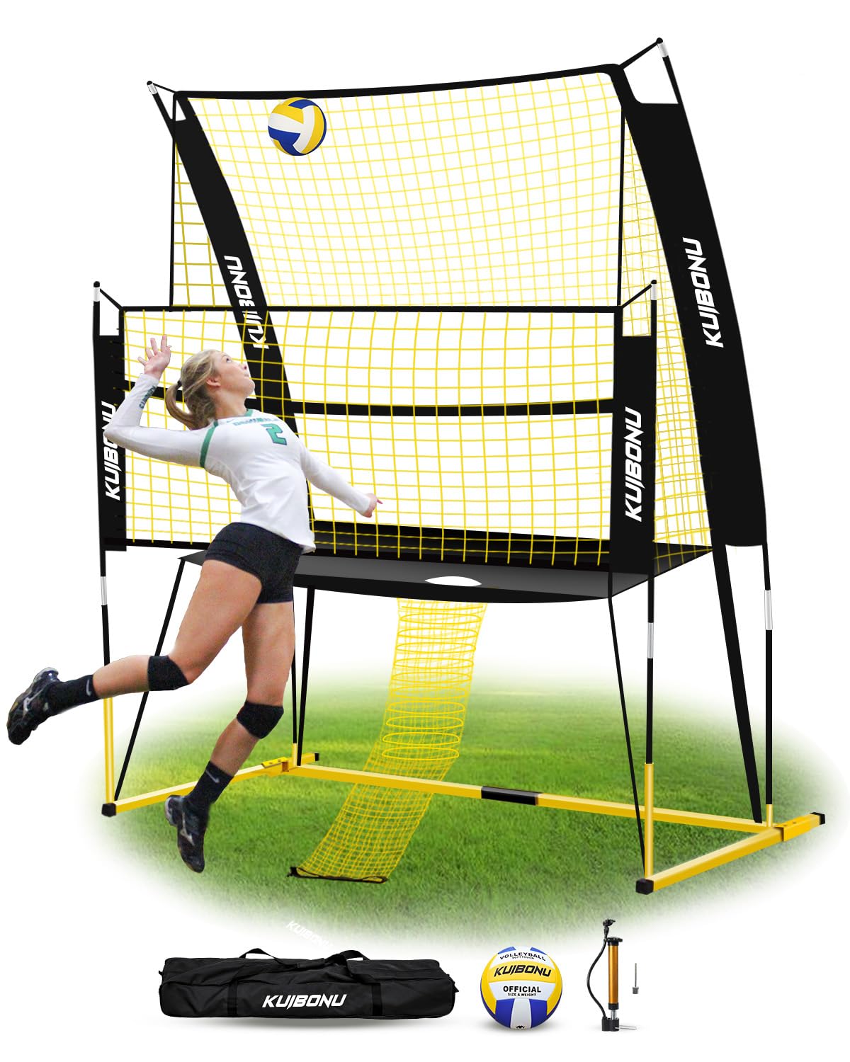 Volleyball Training Net System - Sturdy, Adjustable, and Portable Volleyball Practice Net | Roller Bag and Volleyball Kits Included | Perfect for Team or Solo Training