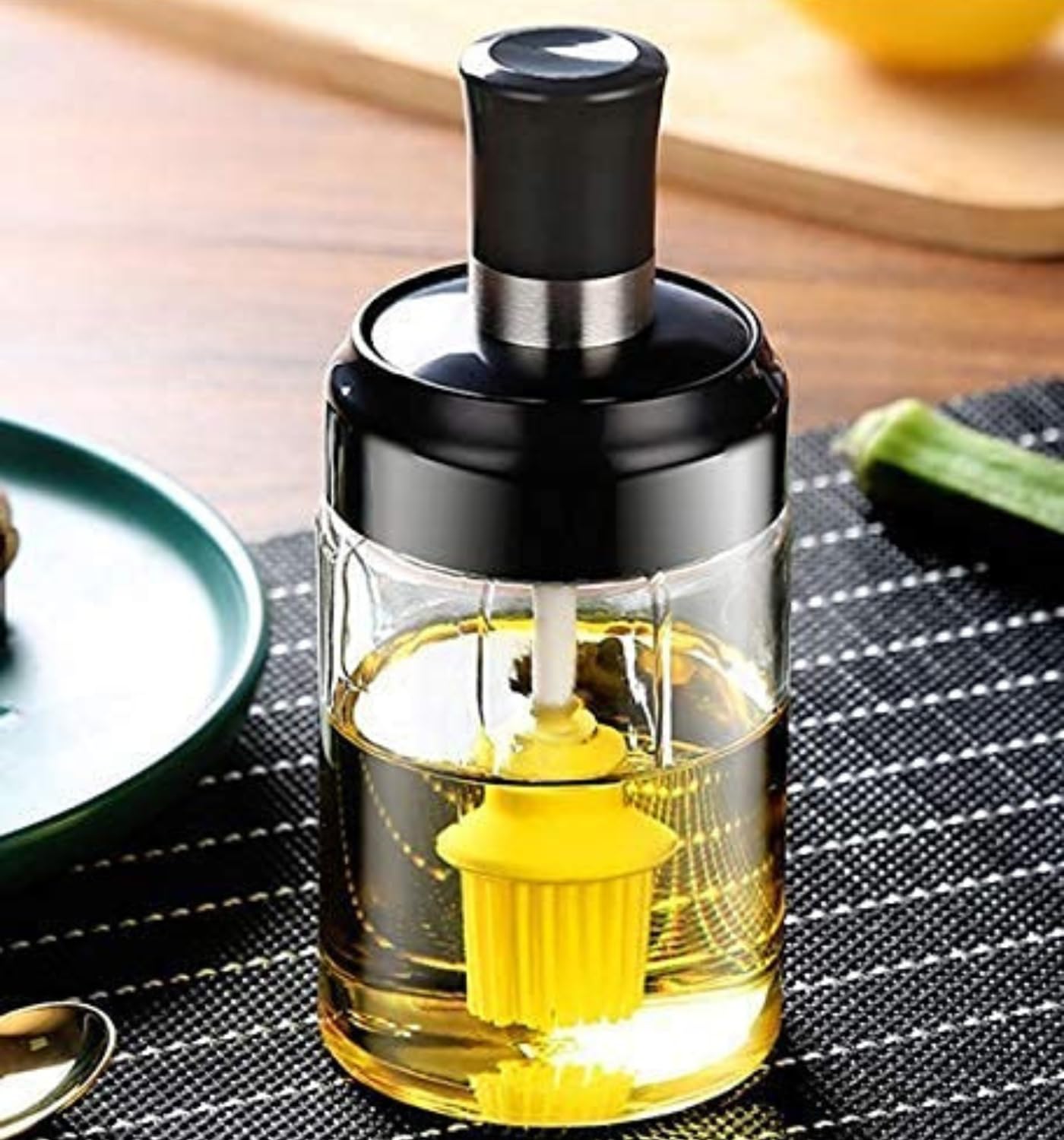 STARKENDY 250 ml Glass Oil Dispenser with Basting Brush, Oil Ghee Containers for Kitchen Brush for BBQ Pastry Grill Baking Cooking (Pack Of 1)