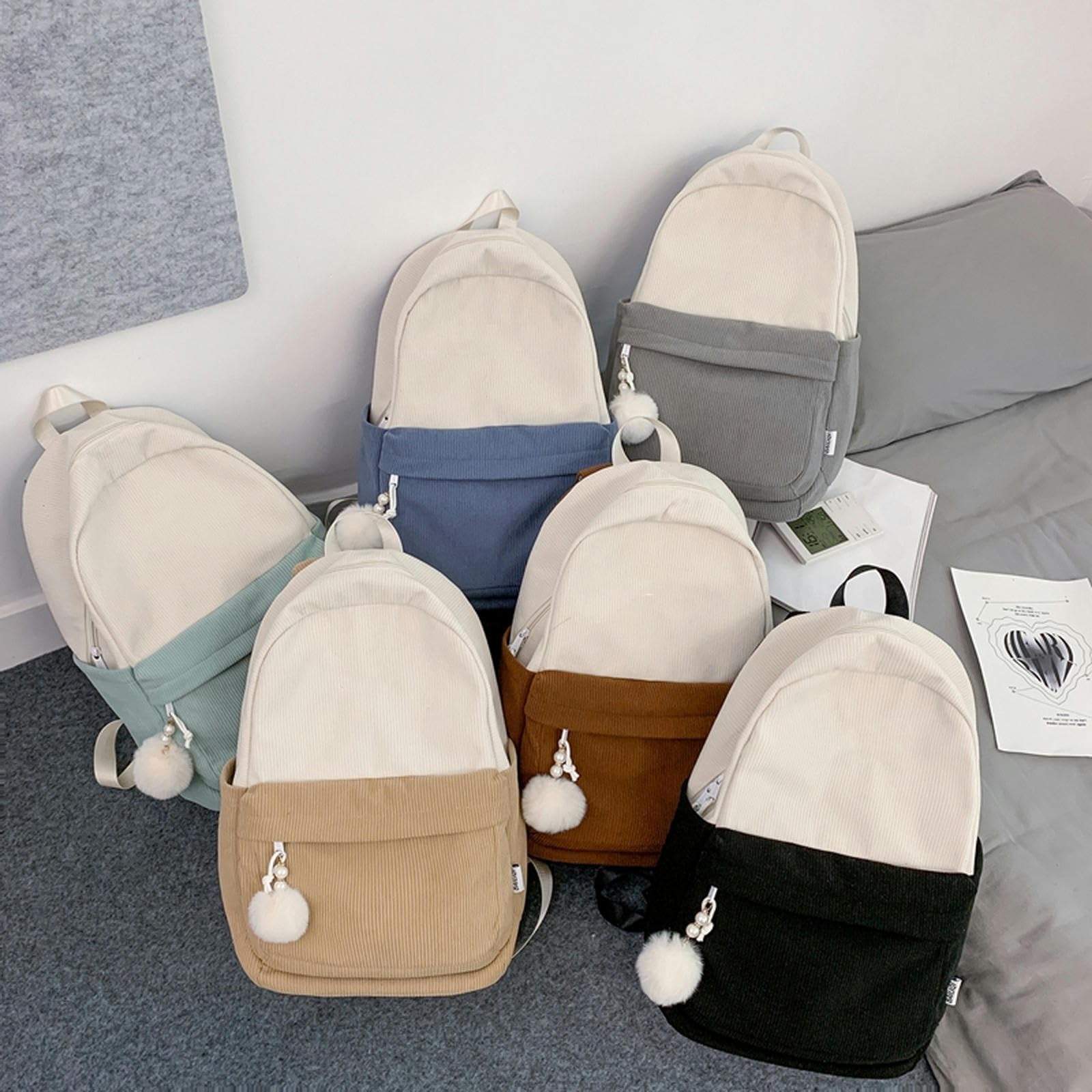 NOGRAX Schulrucksack Streifen Nette Cord Frau Rucksack Schultasche Für Teenager Mädchen Jungen Harajuku Patchwork Farbe Student Lady Buch Tasche Pack
