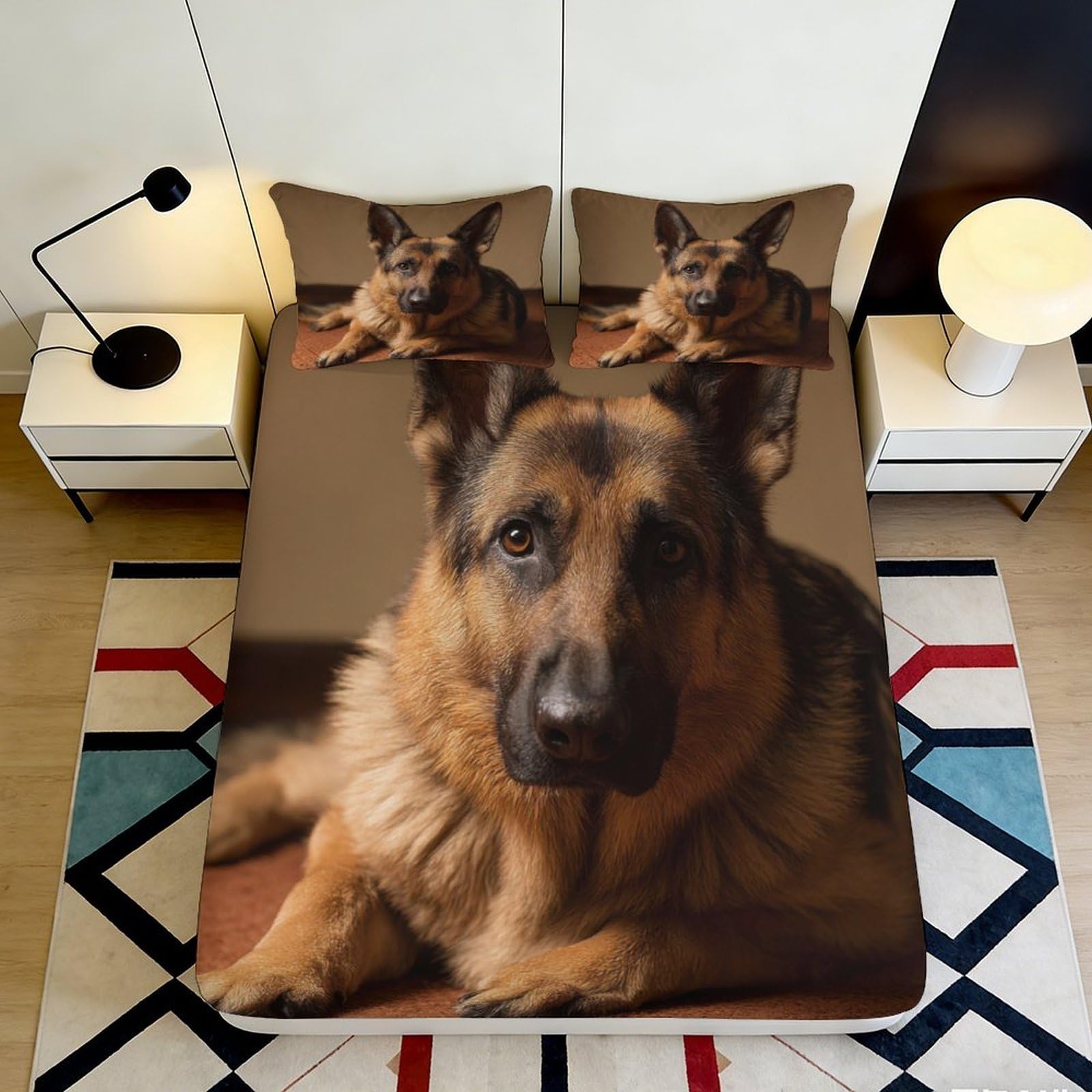 Pnayamiorkfel Style-10 3D Printed German Shepherd Fitted Sheet Microfiber Soft Brown Dog Mattress Cover For Bedroom Guestroom Rental Decor 90X200x25cm