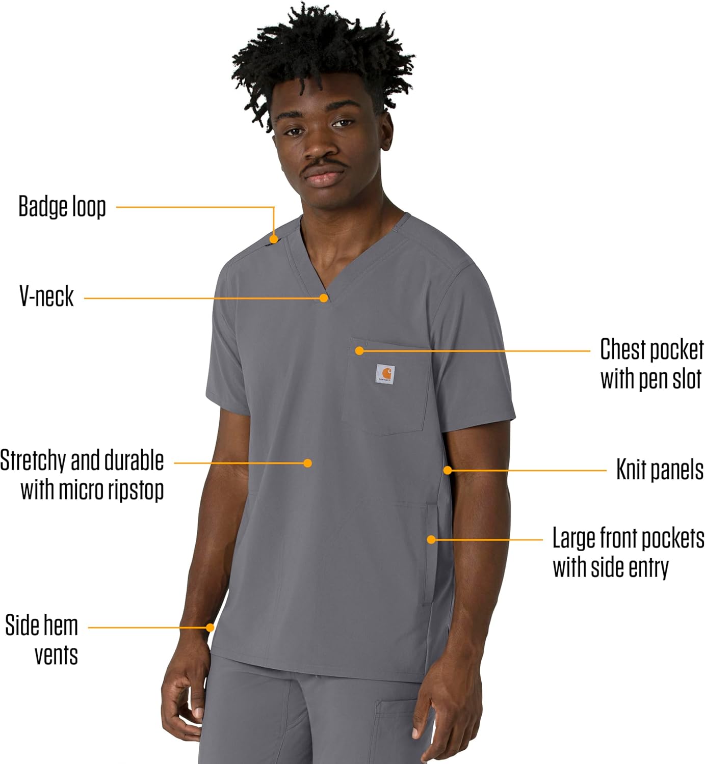 Carhartt Force Cross-Flex Men's V-Neck Scrub Top - Pewter, 3X - Image 2