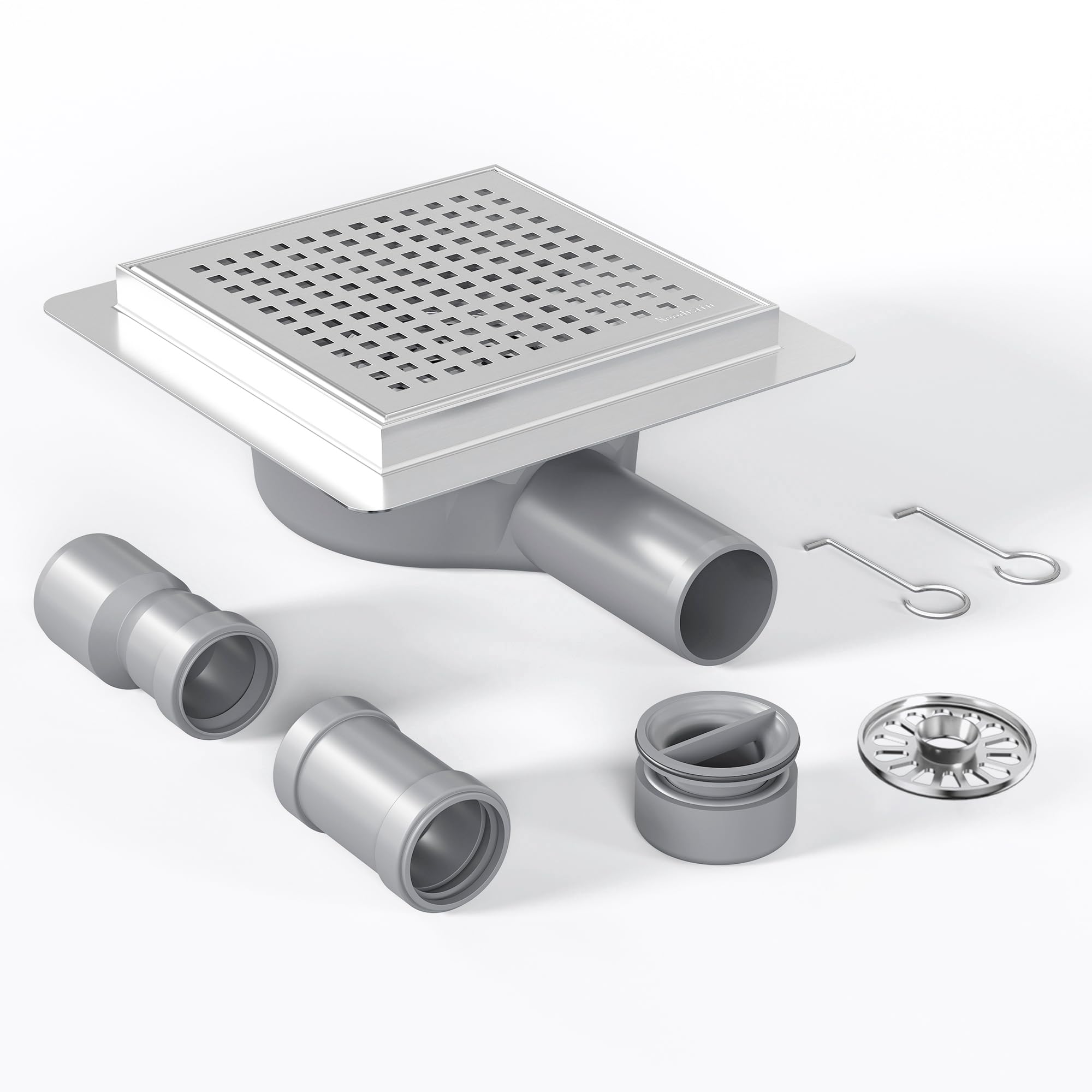Neodrain Caniveau de Douche en Acier Inoxydable 360° Siphon, Odeur et Filtre de Cheveux pour Salle de Bain, Extérieur, 15 x 15 cm