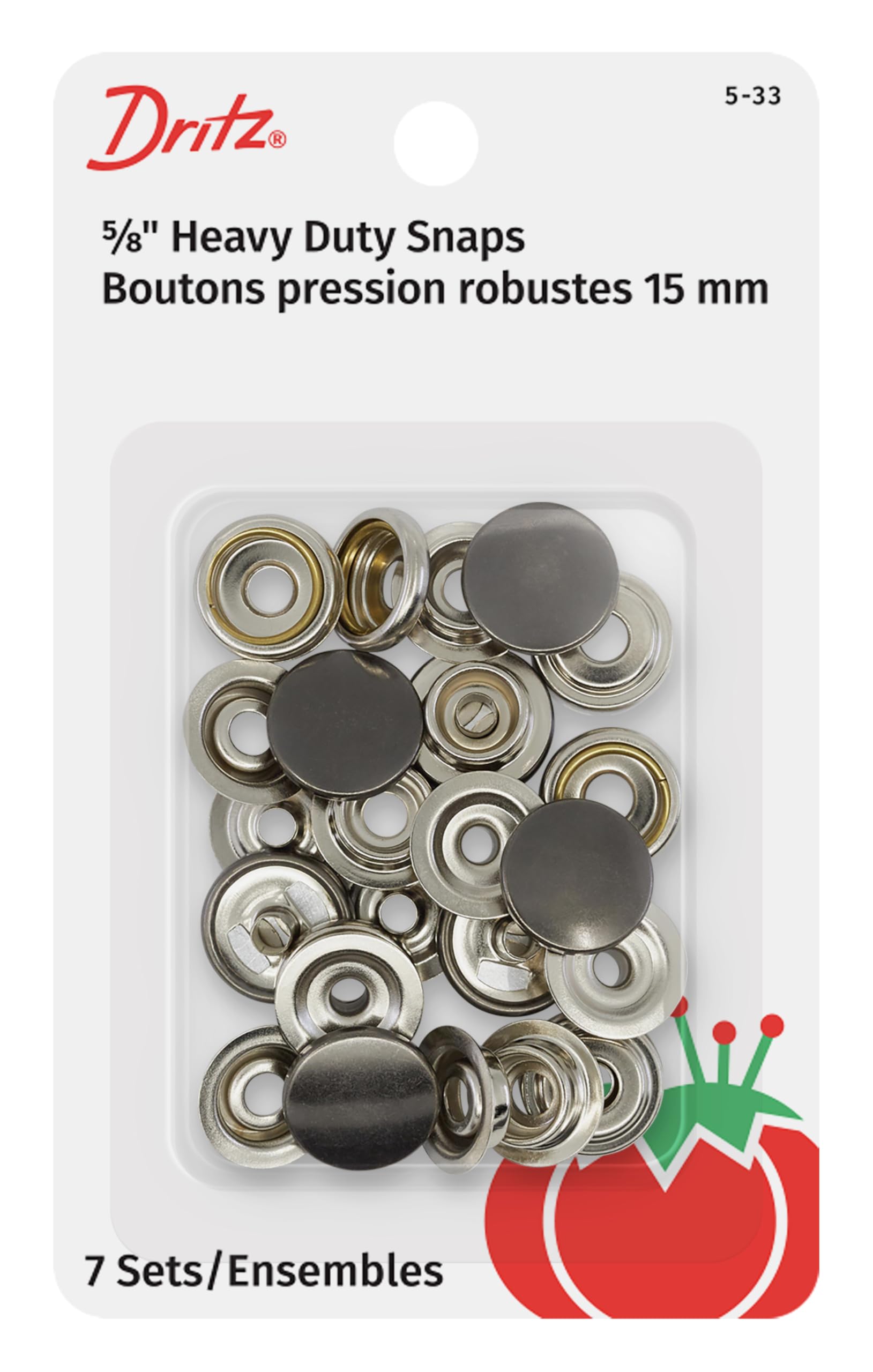 Dritz 5-33 Heavy Duty Snaps, Gunmetal, Size 24 (5/8-Inch) 7-Sets