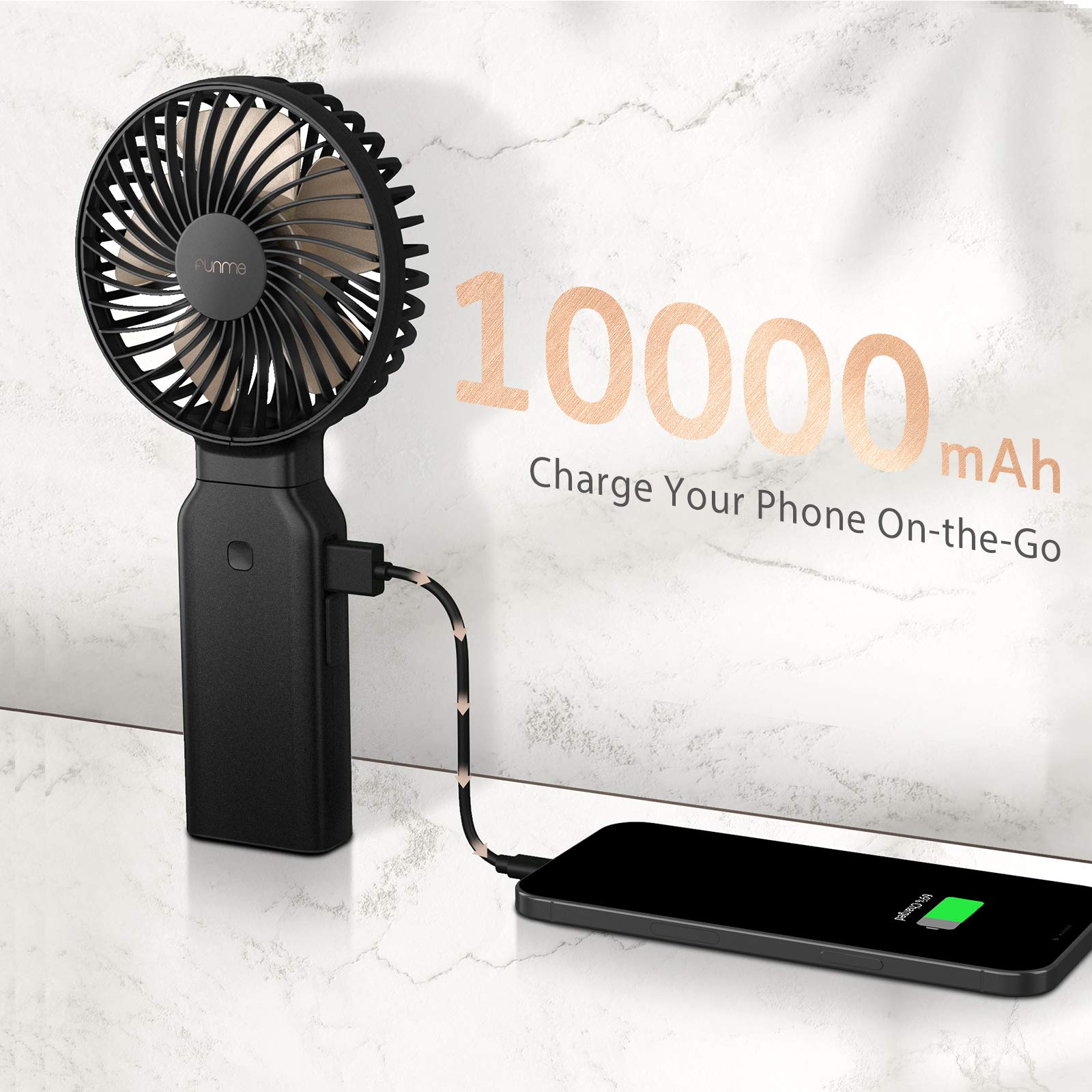 FUNME Handventilator Met Oplaadbare 2600mAh-Batterij Stille USB Ventilator 3 Snelheden Persoonlijke Draagbare Opvouwbare Kleine Ventilator Wit voor Kantoorreizen Home Outdoor