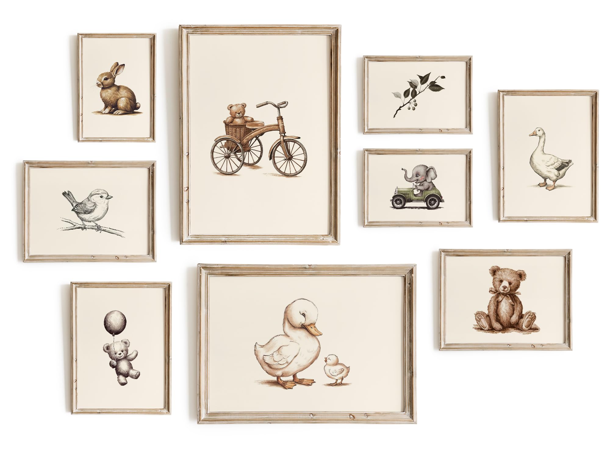 Hambient Set de 9 Láminas Decorativas Infantiles (Sin Marco) – Estilo Vintage en Beige – Láminas para Cuadros Niños – Posters para Decoración de Pared Infantil – Láminas para Niñas o Niños