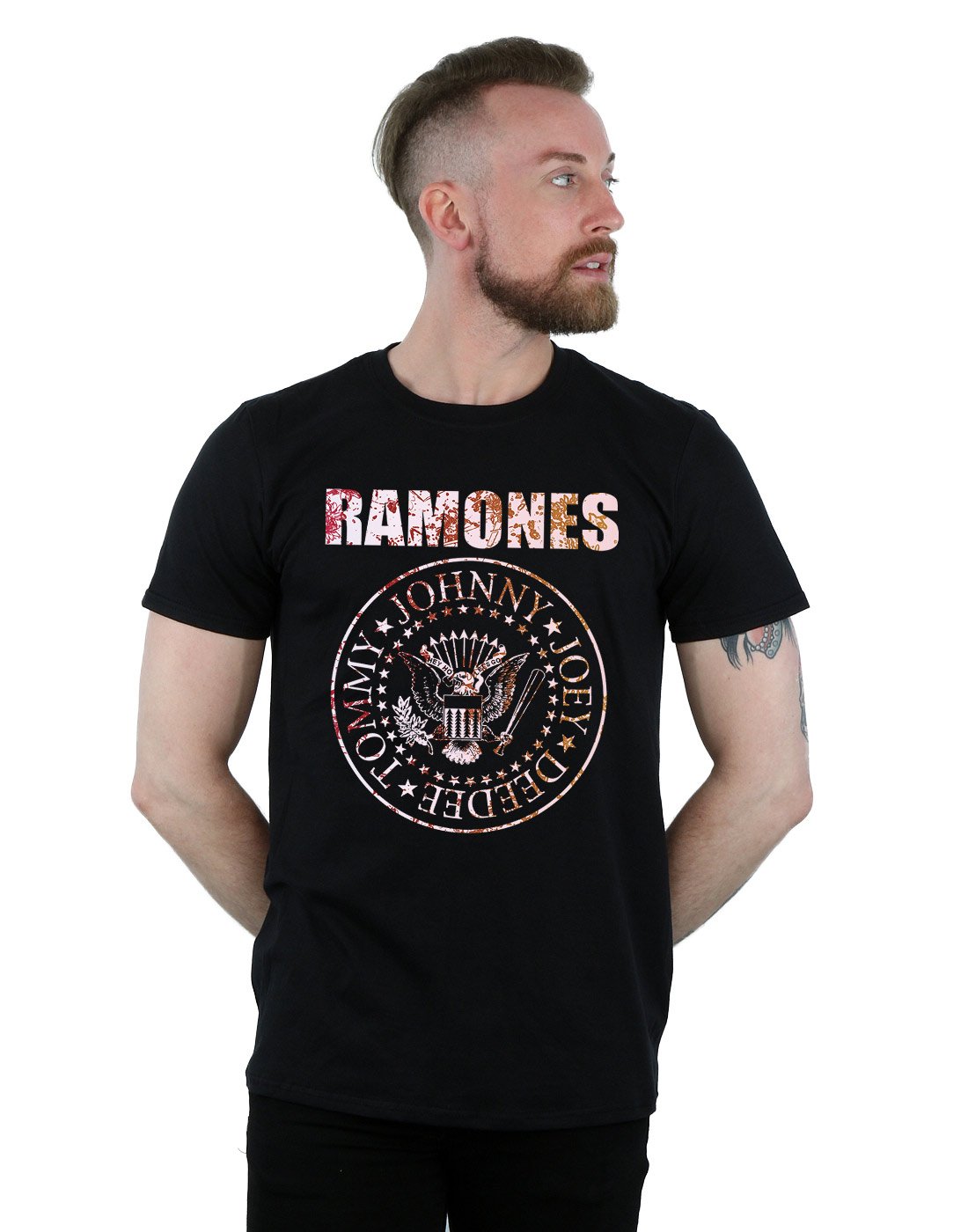 Absolute Cult Ramones Men's Flower Rose T-Shirt Large Black