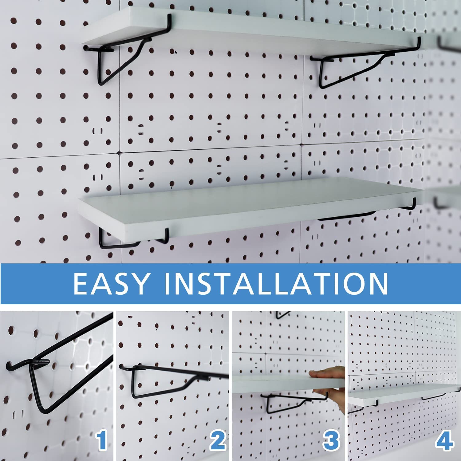 Pegboard Shelf Set 3 White Wooden Pegboard Shelves and 6 Metal