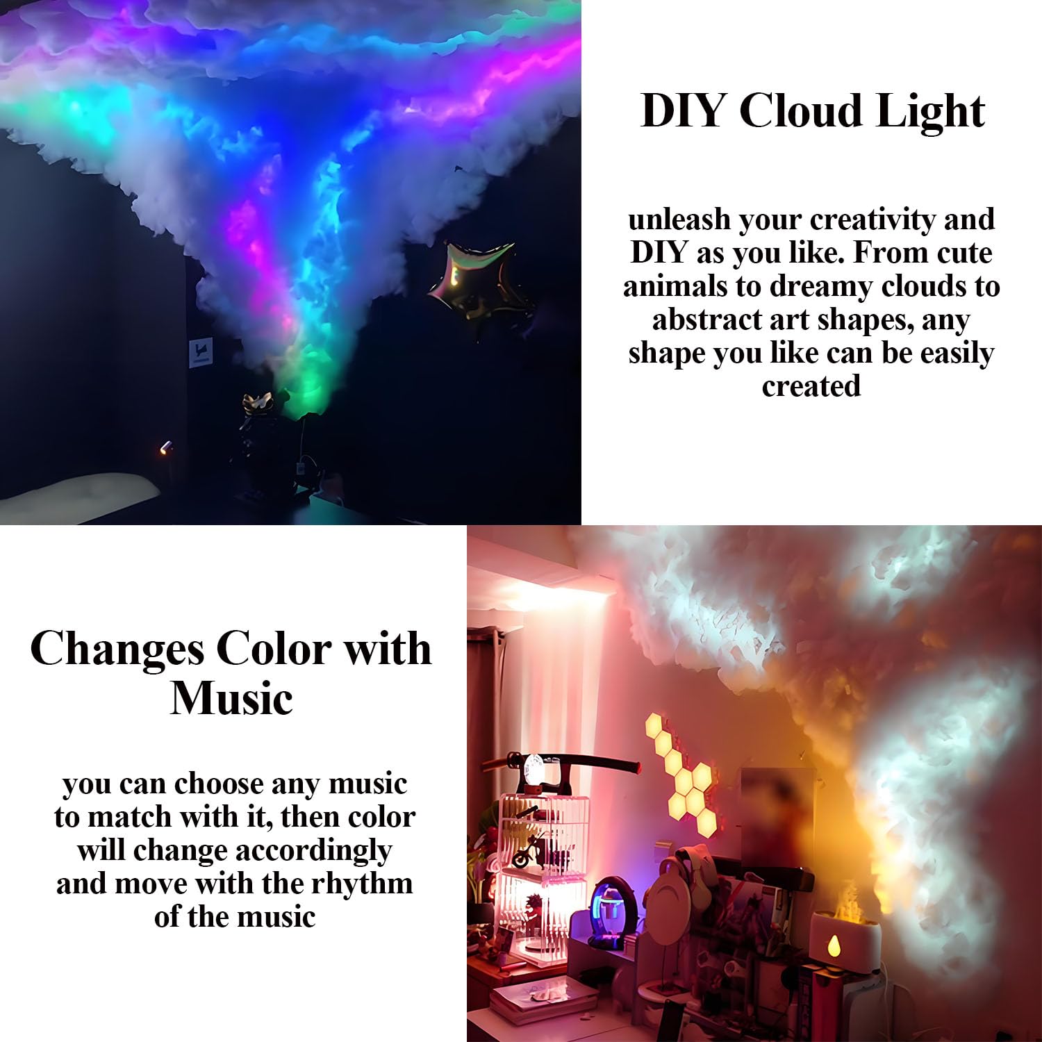 Chmura LED 3D z synchronizacją muzyki, efekt błyskawicy do pokoju gier, klubu, baru i dekoracji na imprezę DJ-ską